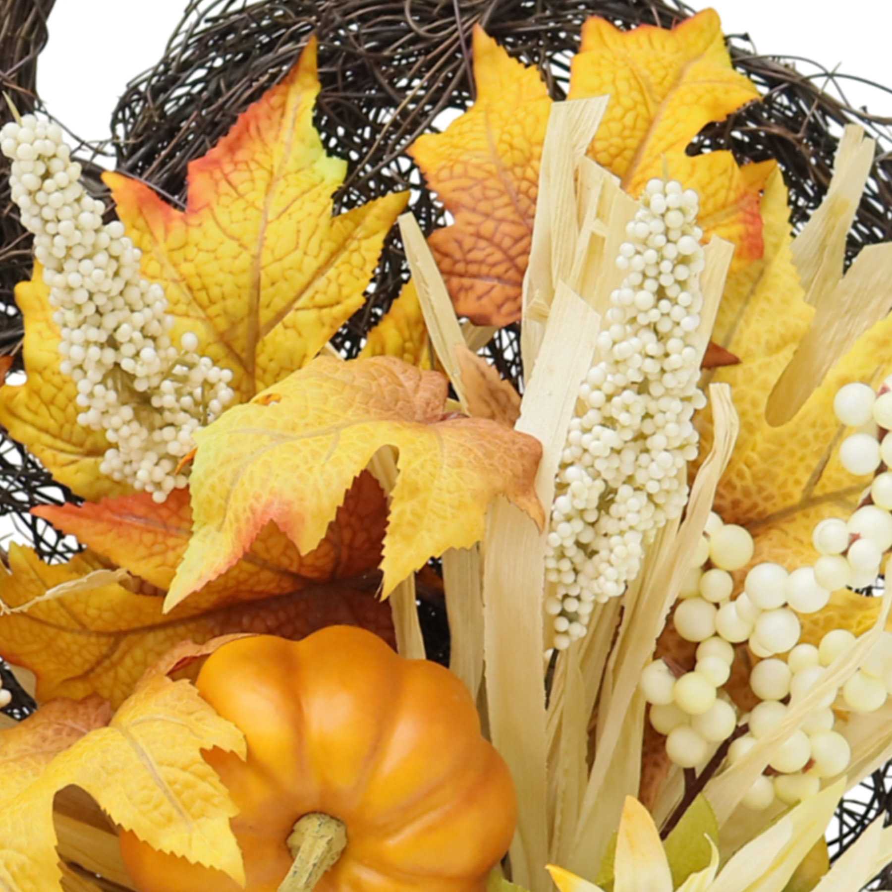 White Sunflower, Pumpkin, Berries & Maple Leaves Hanging Wall Pumpkin 16