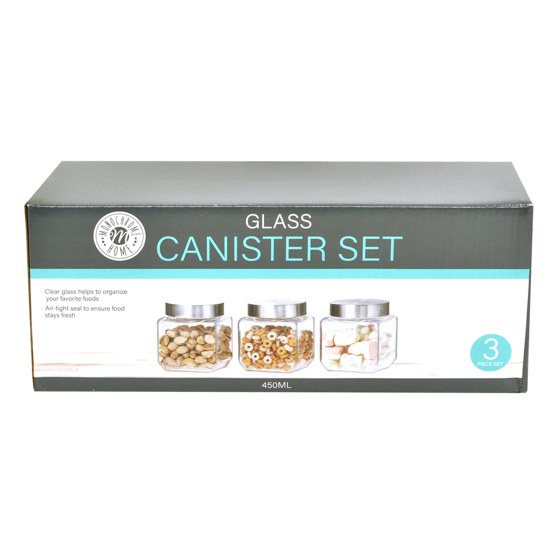 Set of 3 Glass Canister Set with Lids