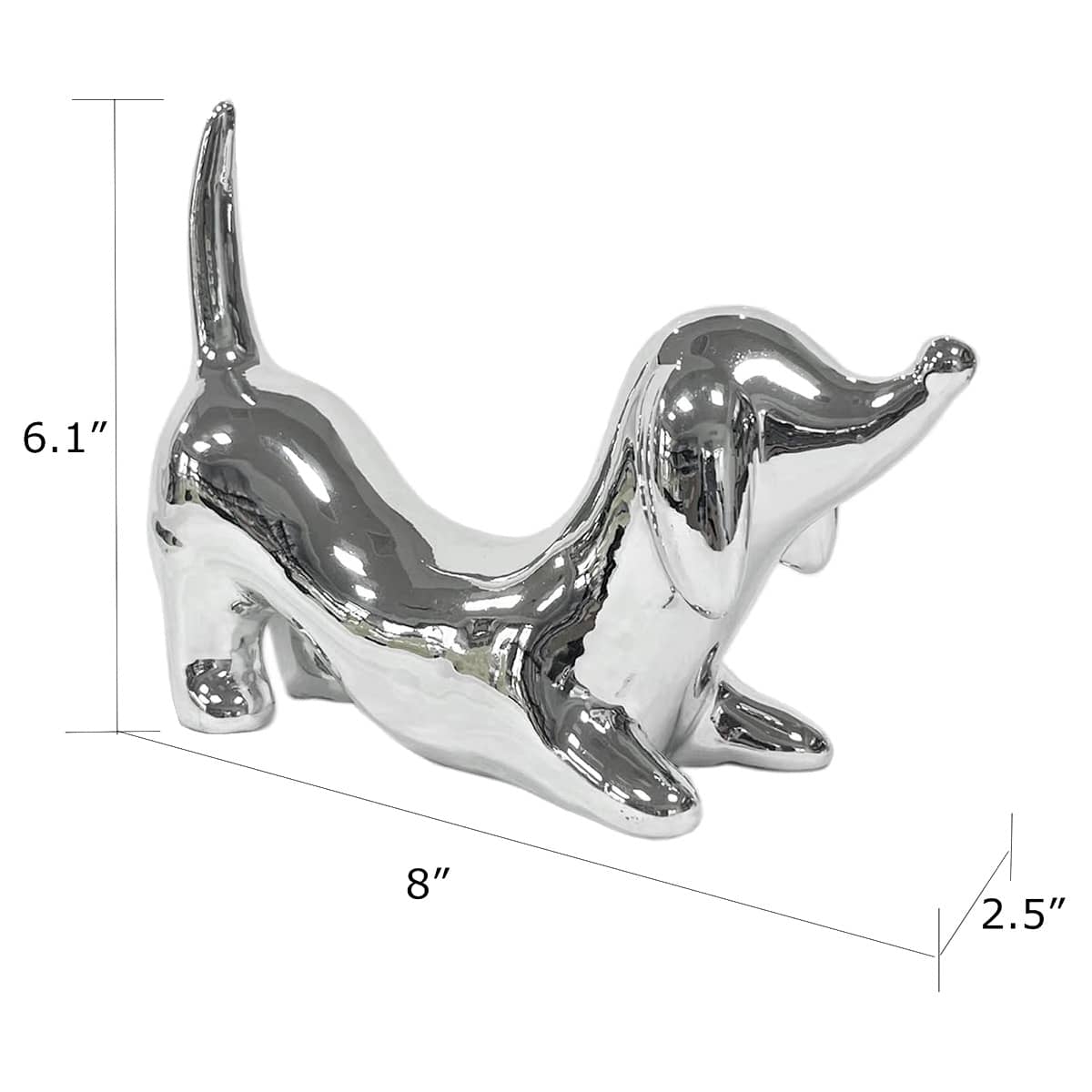 Found & Fable Silver Ceramic Dachshund Dog, 8"
