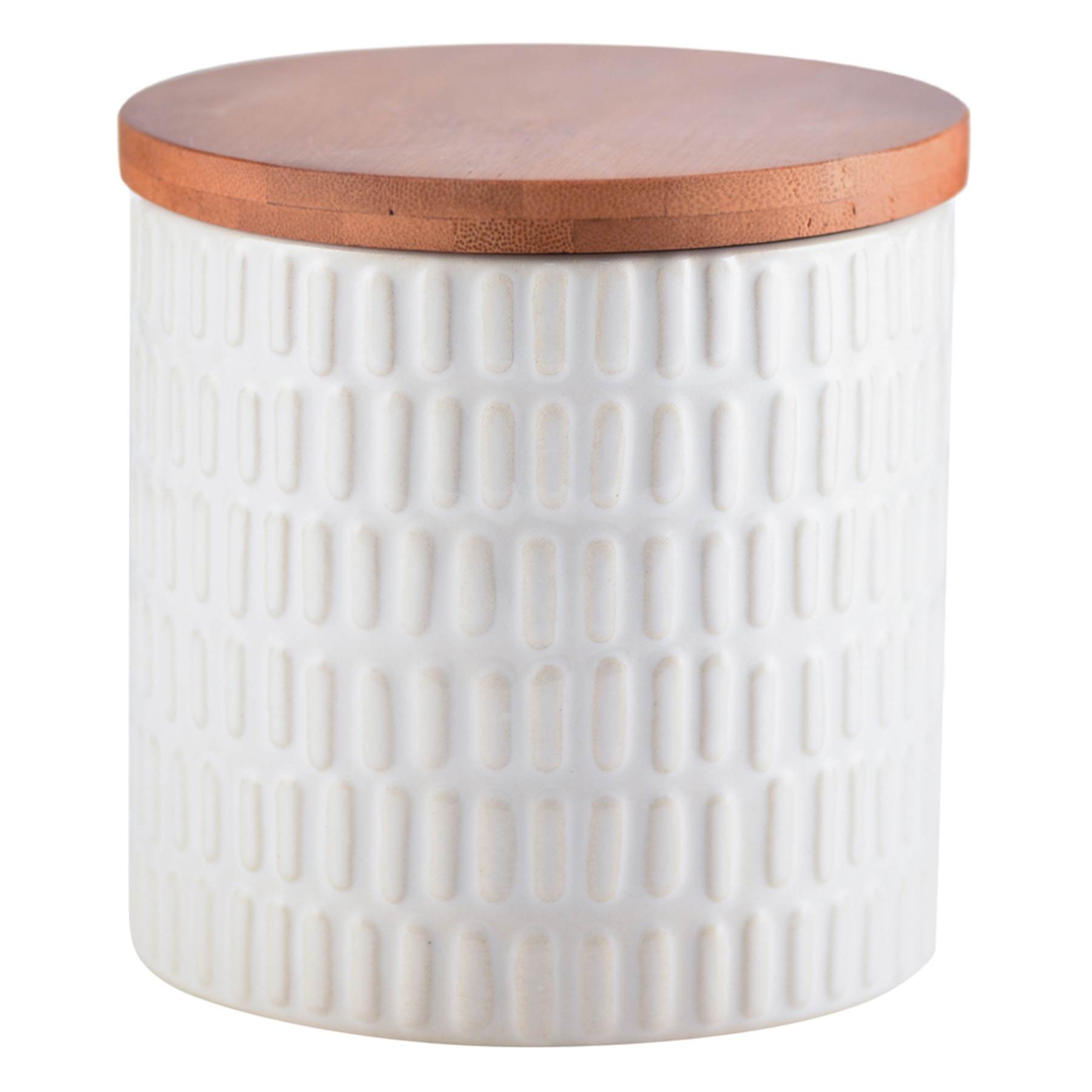White Vertical Dash Stoneware Canister, 5"