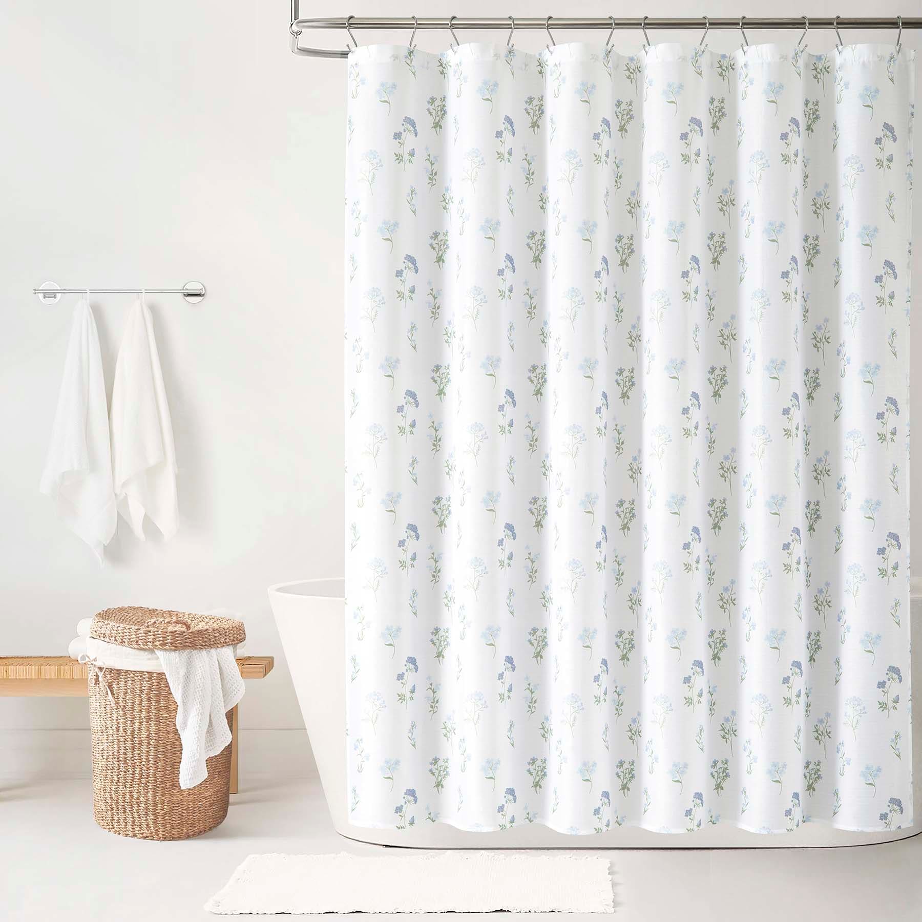 13-Piece Blue & Green Prairie Floral Shower Curtain Set, 72"