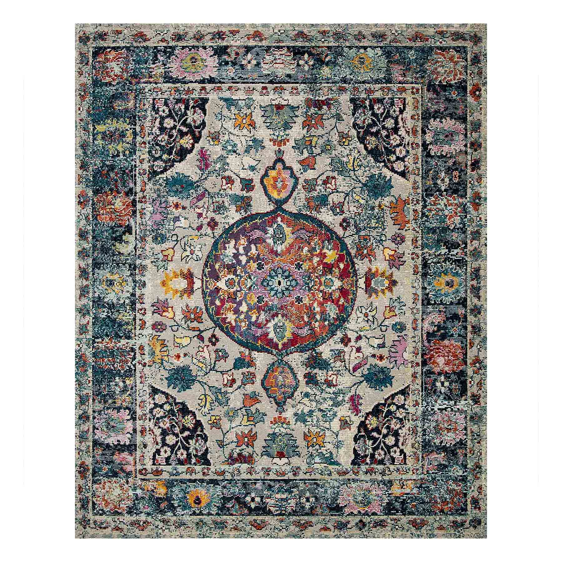 (B518) Luna Medallion Multicolor Fringe Area Rug, 7x9