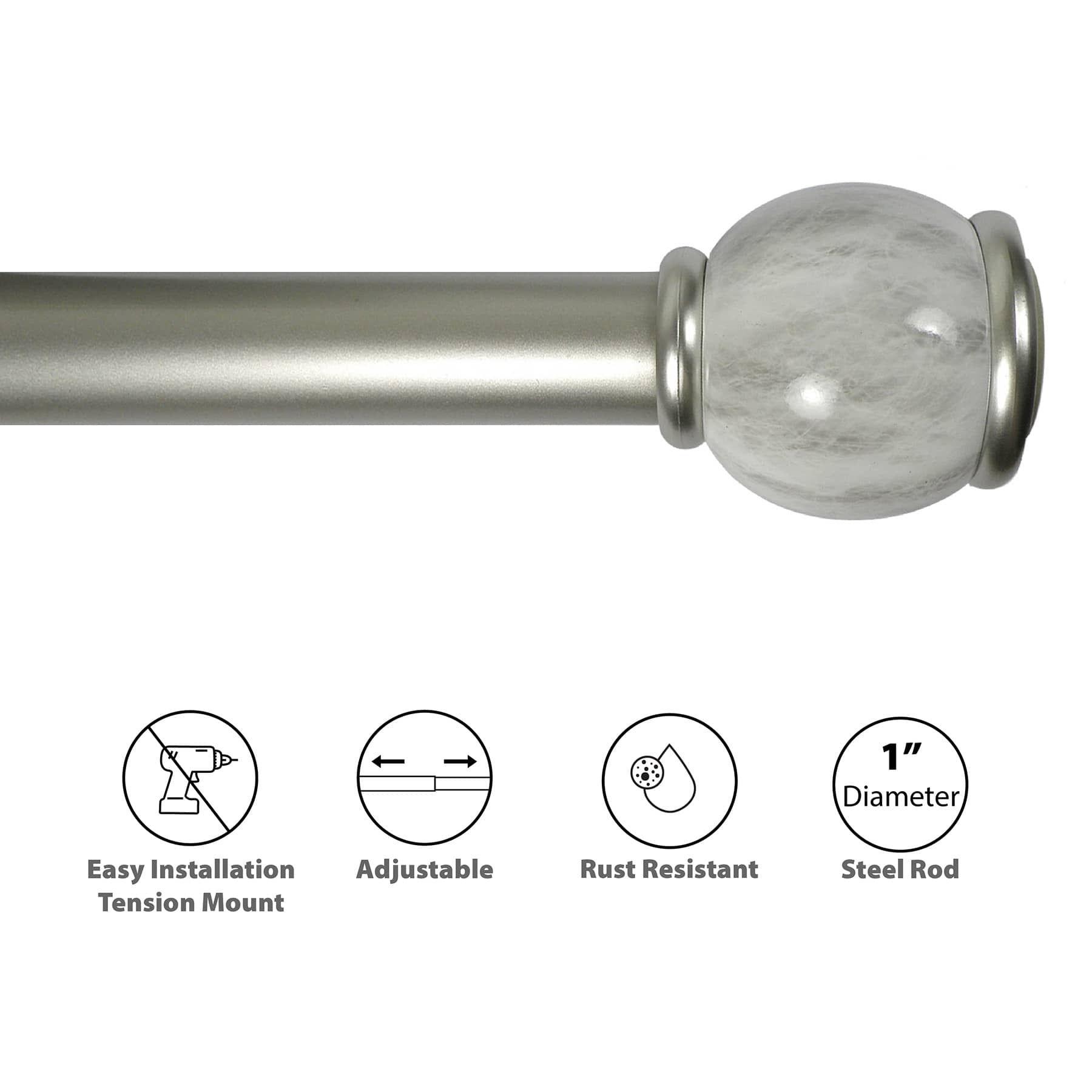 Marbled Steel Shower Rod, 42-72"