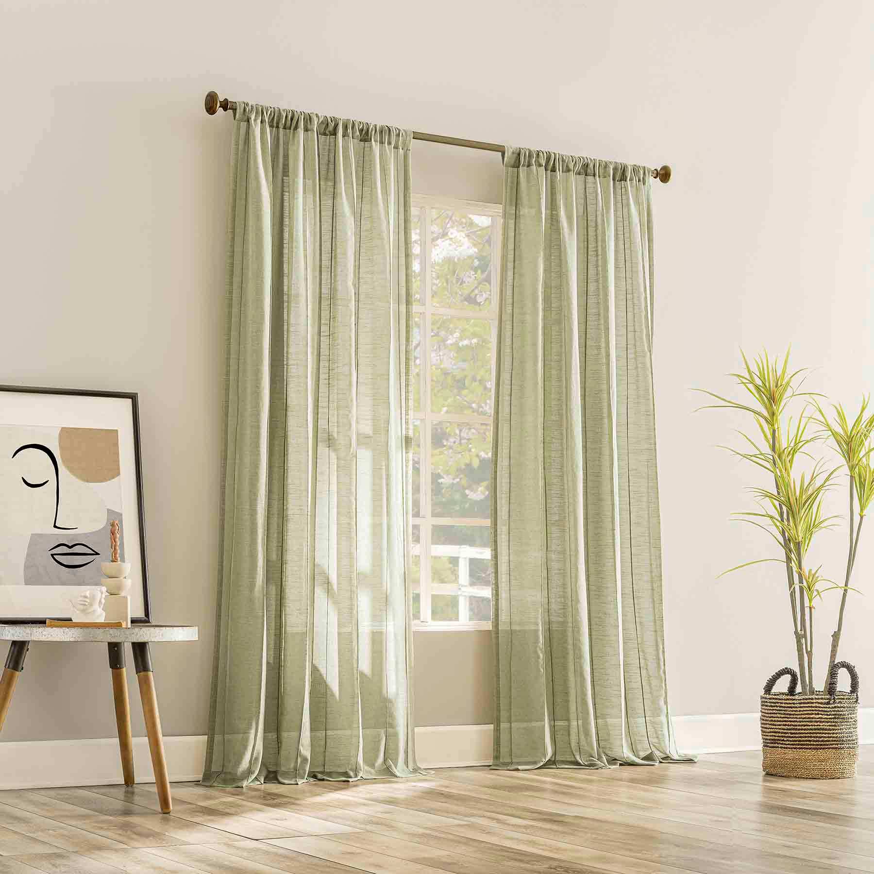 Sage Sheer Rod Pocket Curtain Panel, 84"