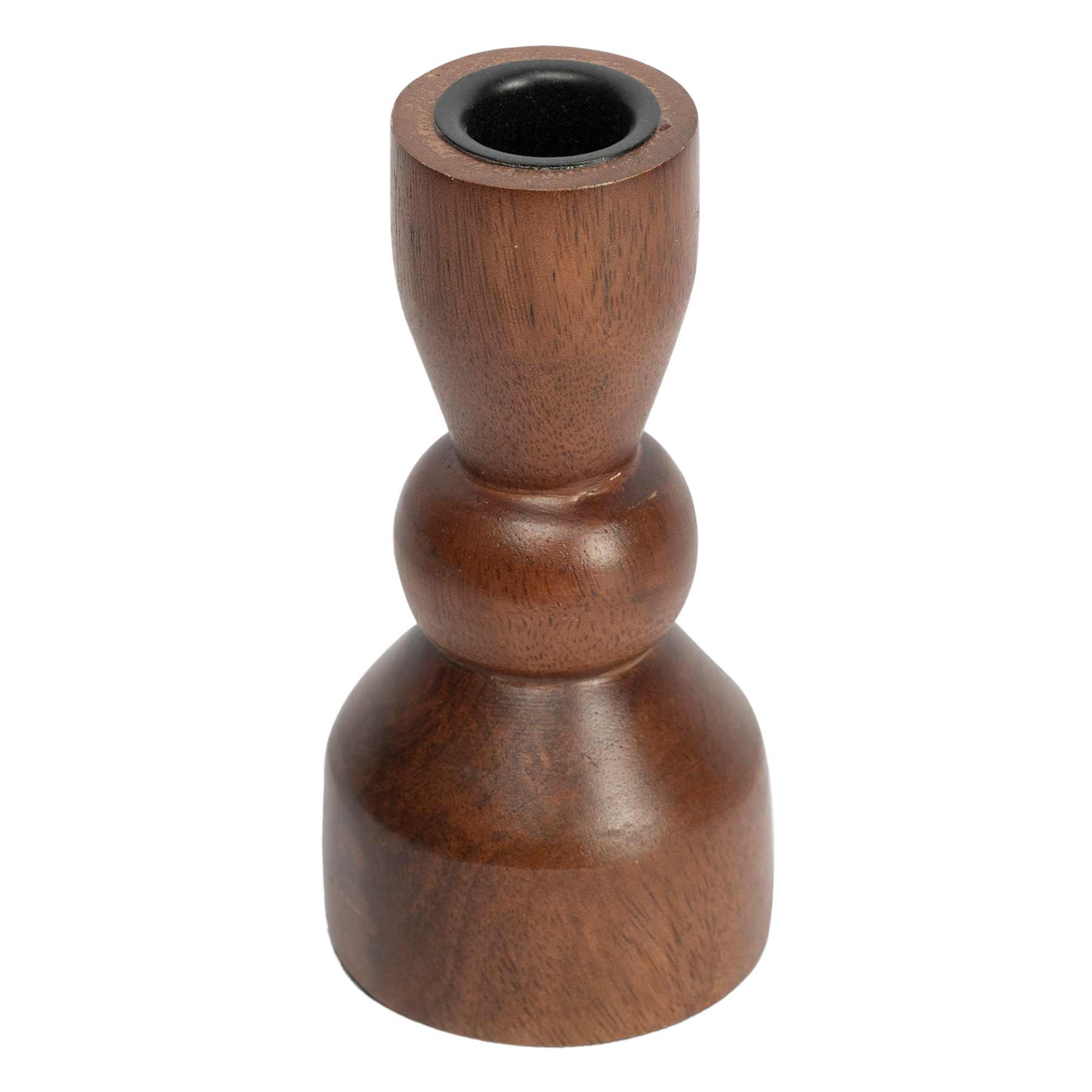 Walnut Wooden Taper Candle Holder, 6"