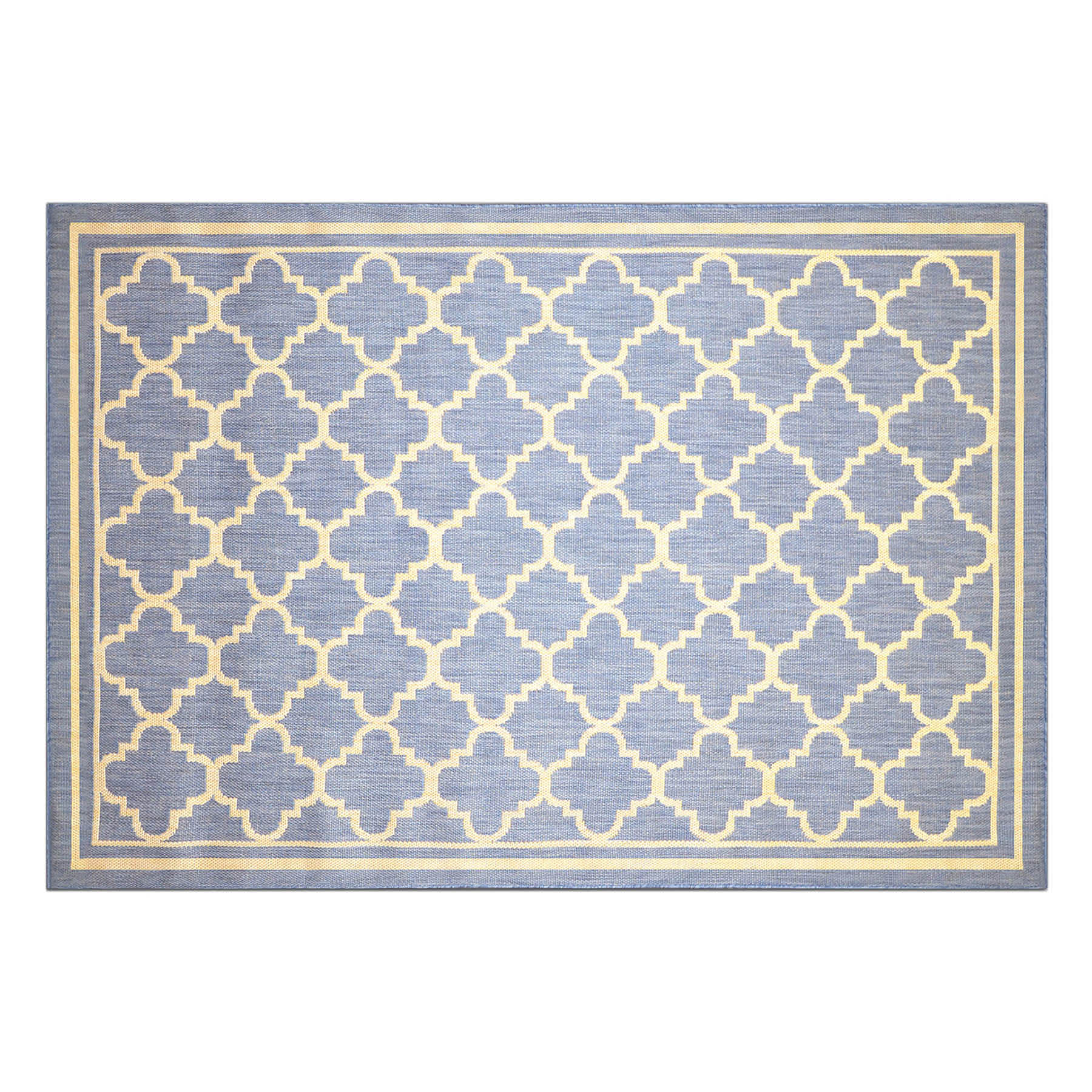 (E229) Blue & Beige Quatrefoil Modern Indoor & Outdoor Area Rug, 2x4
