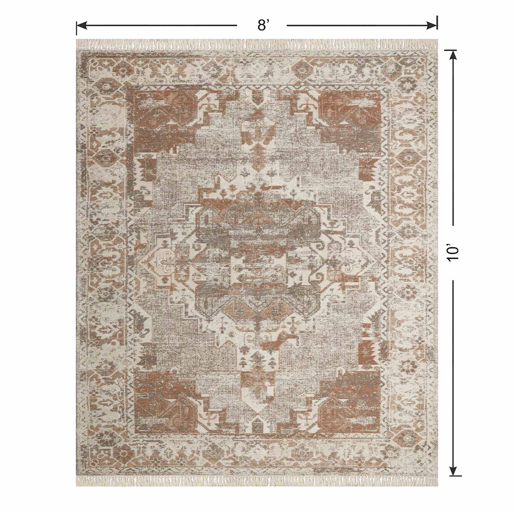 (B718) Honeybloom Joelle Neutral Woven Fringe Area Rug, 8x10