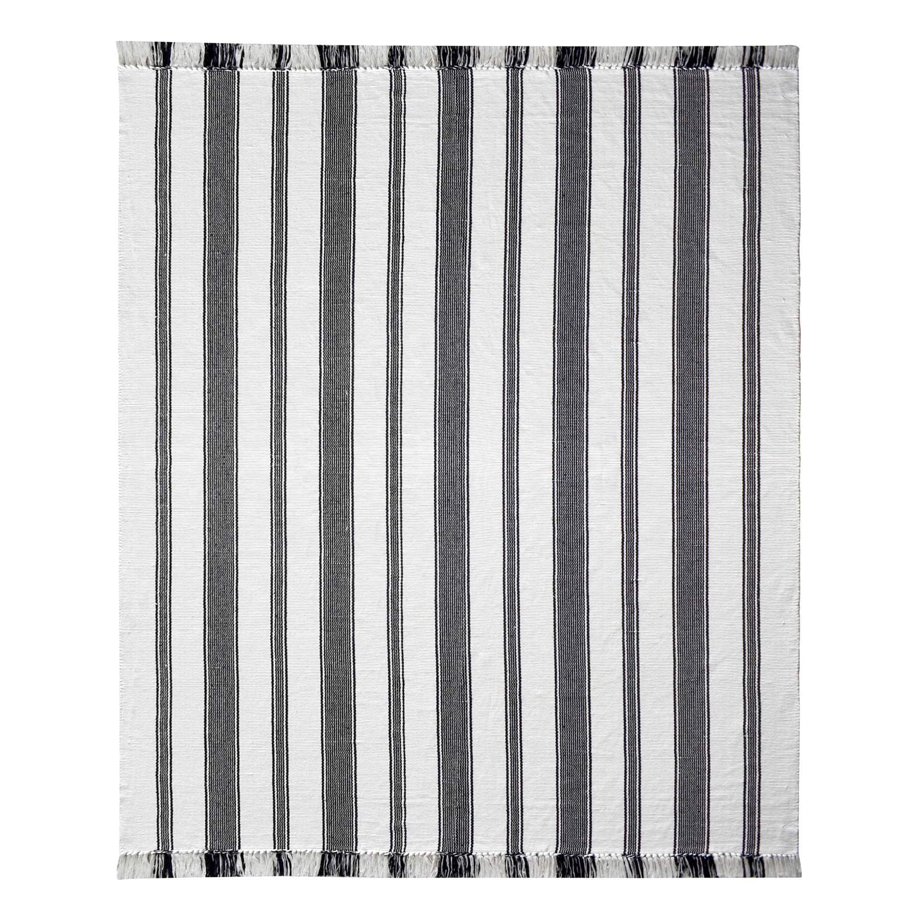 (D551) Honeybloom Flatweave Ivory & Black Striped Area Rug, 8x10
