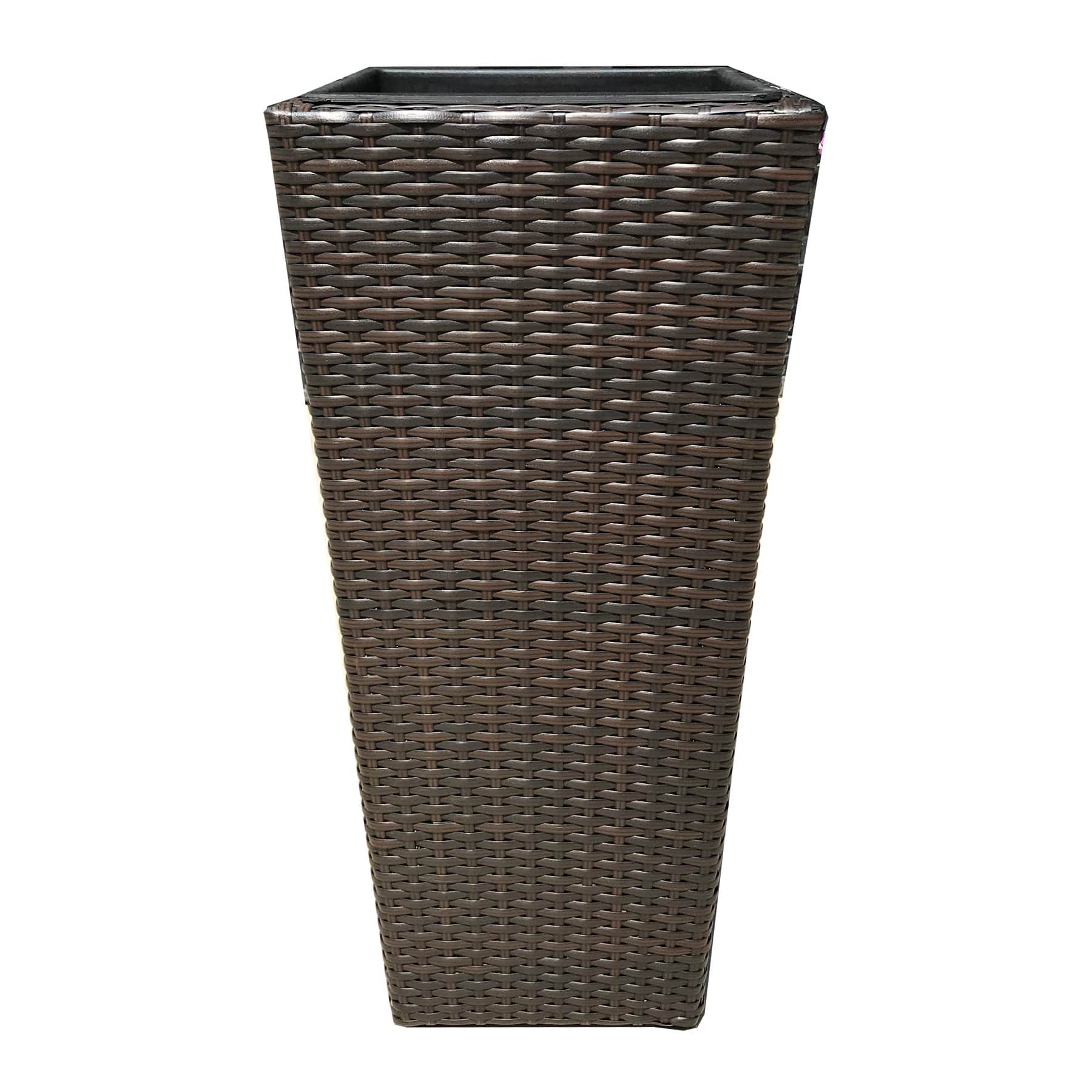 Brown Woven Wicker Outdoor Planter with Plastic Insert, 27.5"
