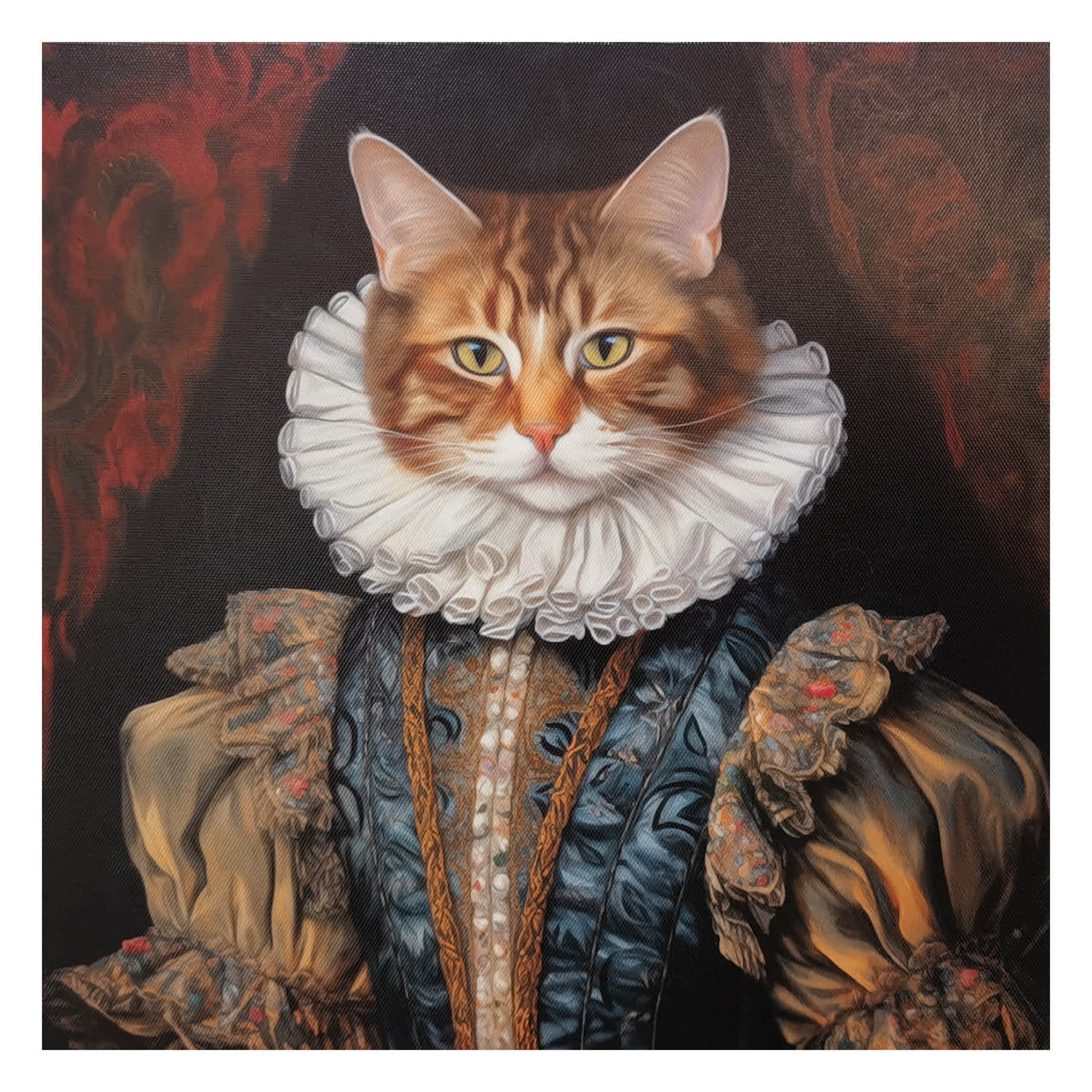12X12 Orange Victorian Cat Canvas Wall Art