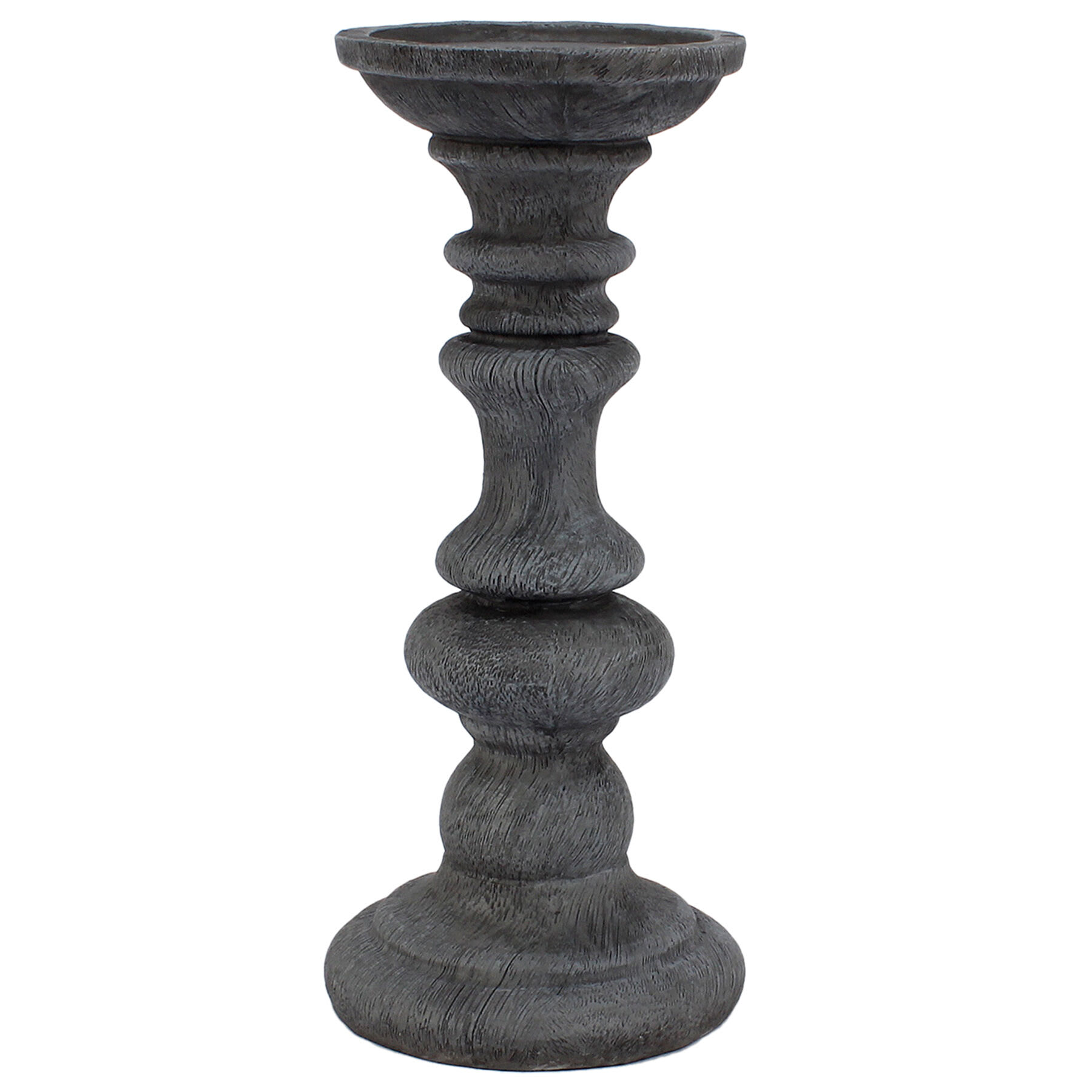 Grey Wood-Look Candle Holder, 9.6"
