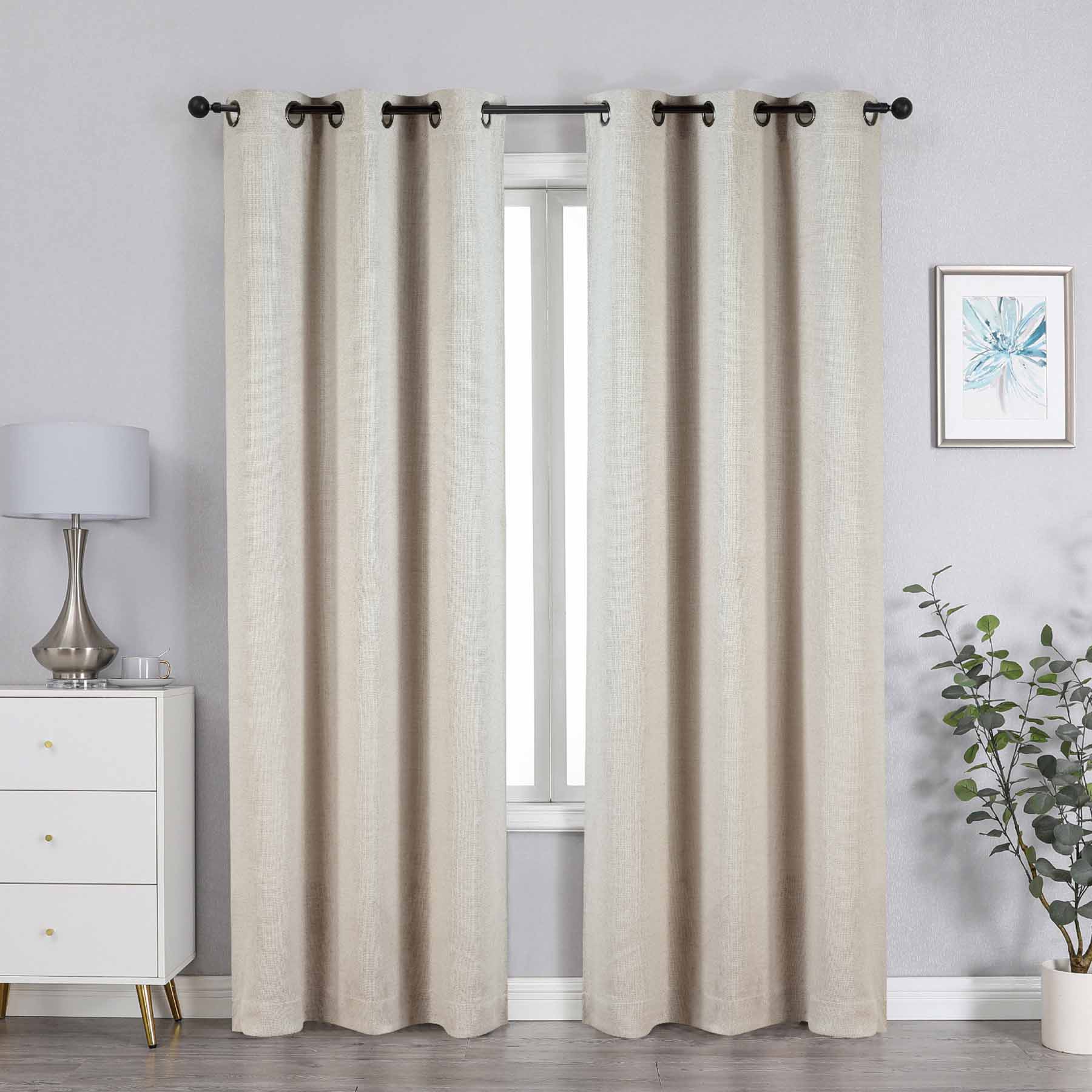 Neutral Textured Jacquard Light Filtering Grommet Curtain Panel, 95"