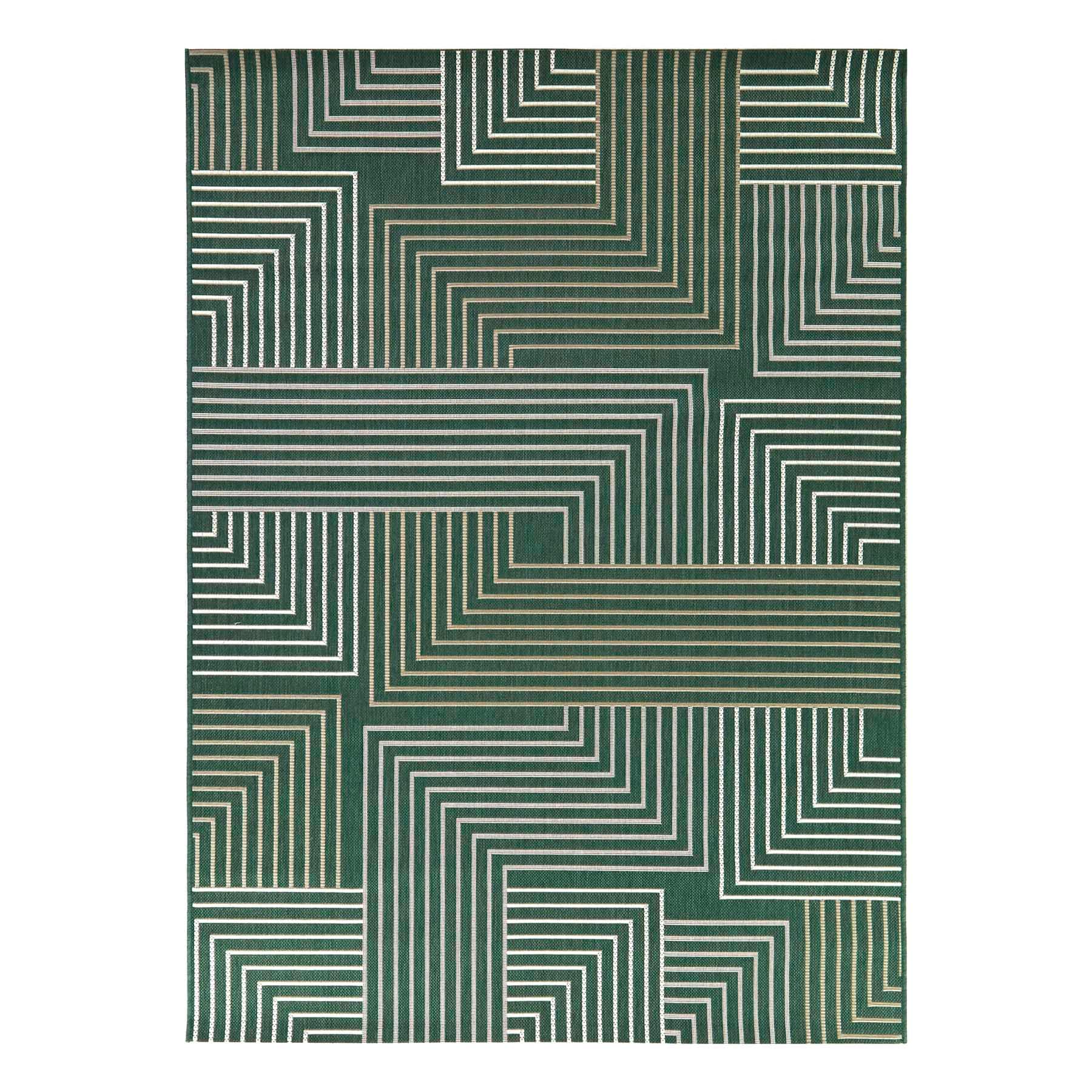 (E492) Found & Fable Palma Green Lines Outdoor Area Rug, 8x10