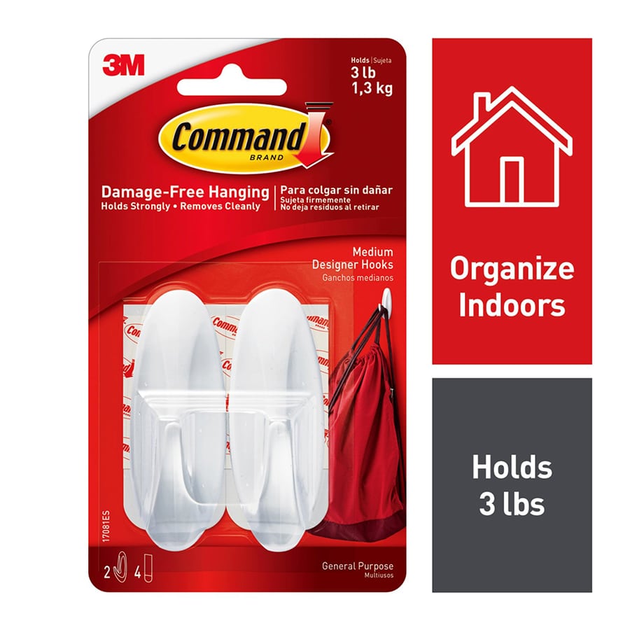 Command? Medium Designer Hooks Multi-Pack, 2-Hooks, 4-Strips/Pack, White