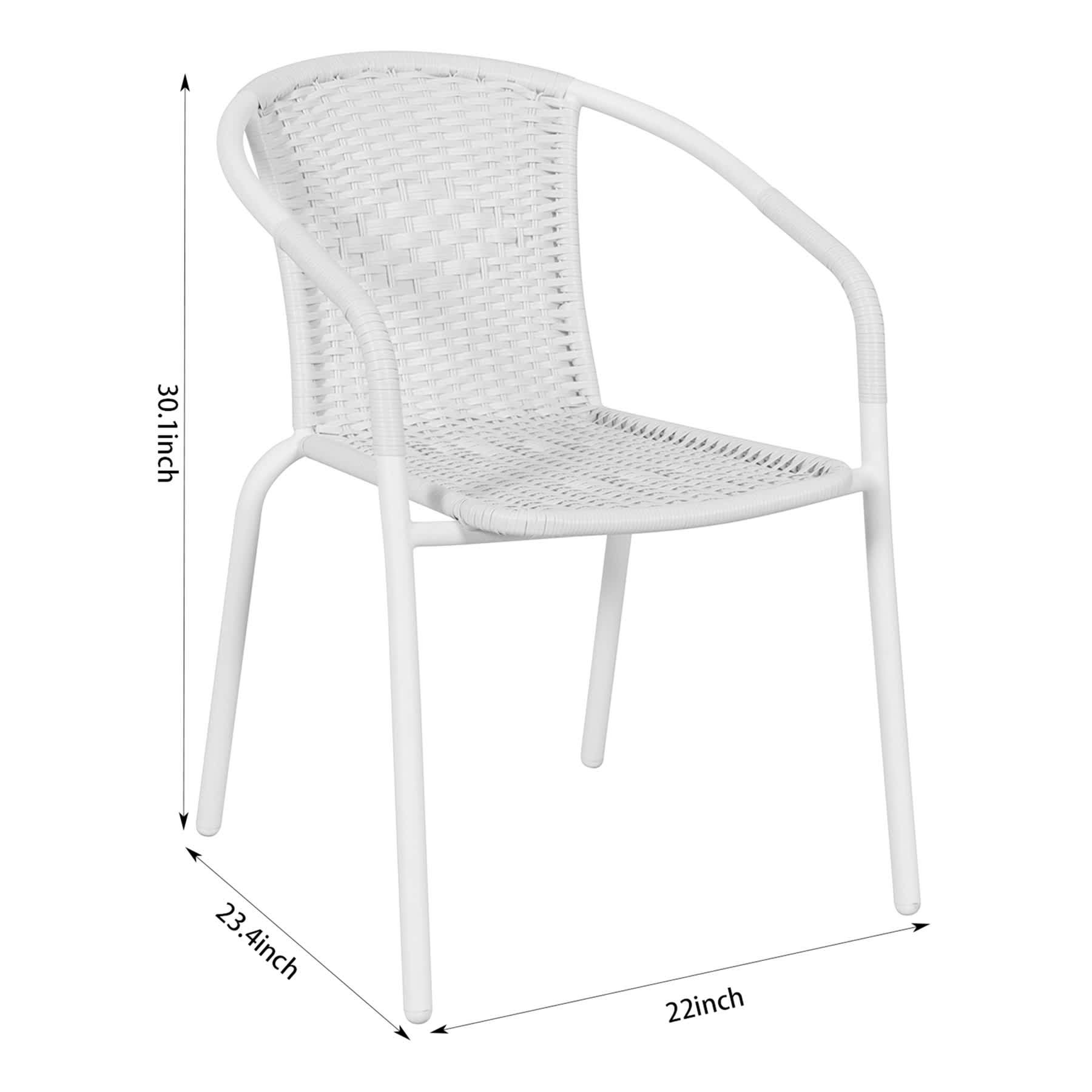 Wicker & Metal Stacking Patio Chair, White