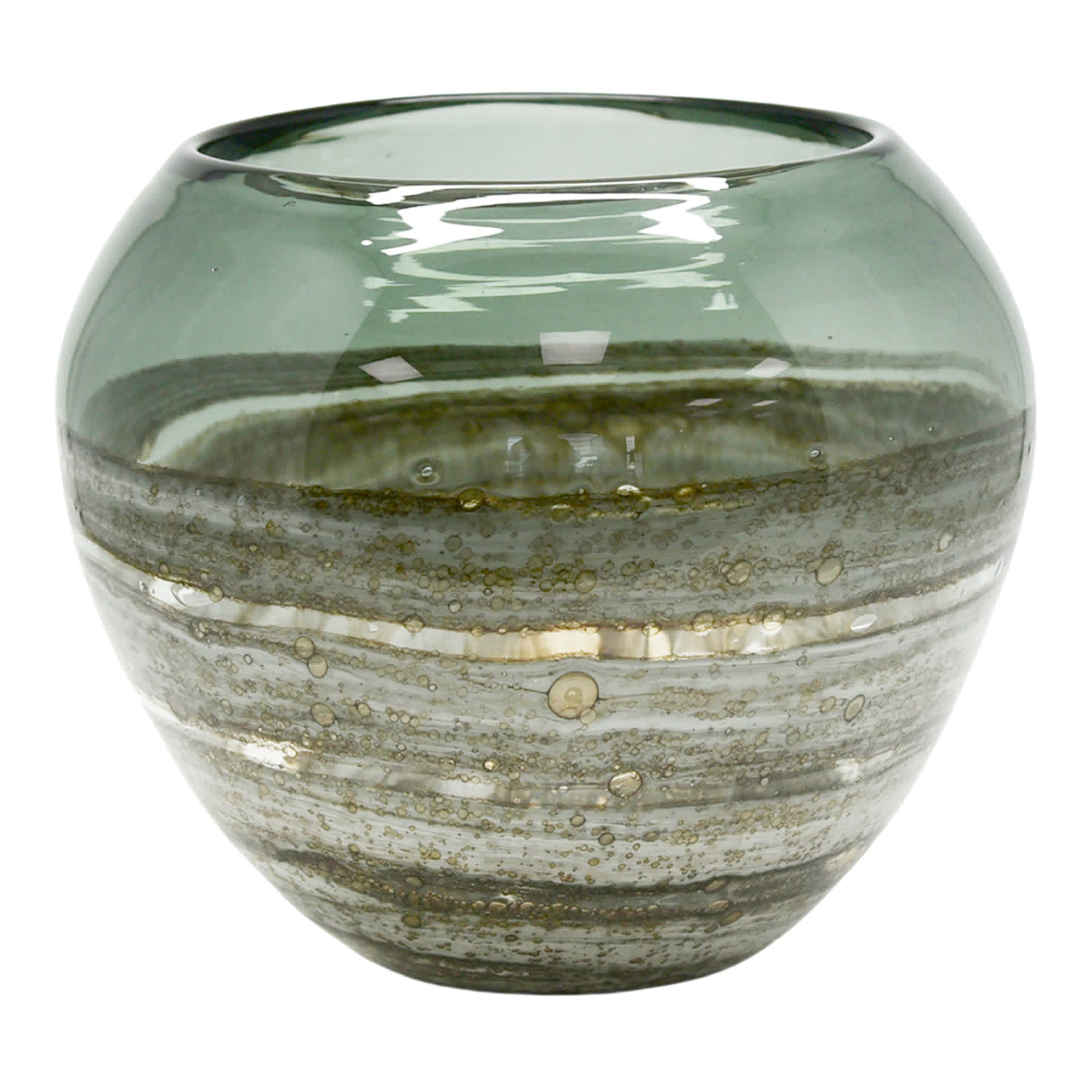 Grey Glass Vase with Metal Lines, 9"