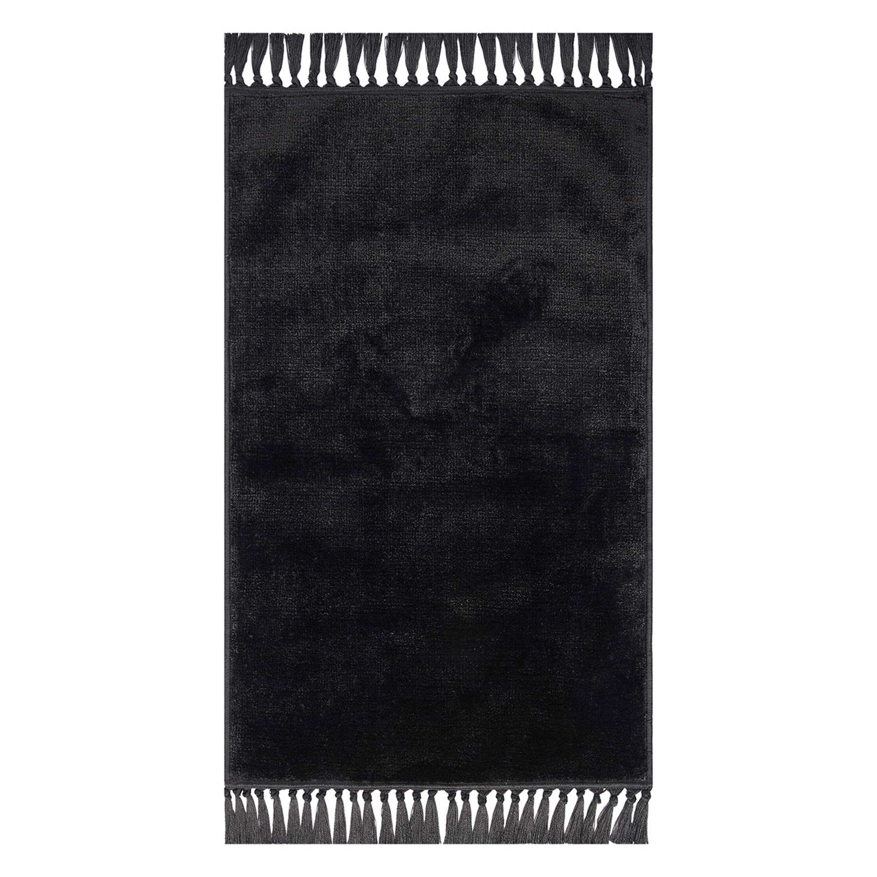 Black Knit with Fringe Washable Accent Rug, 2x4