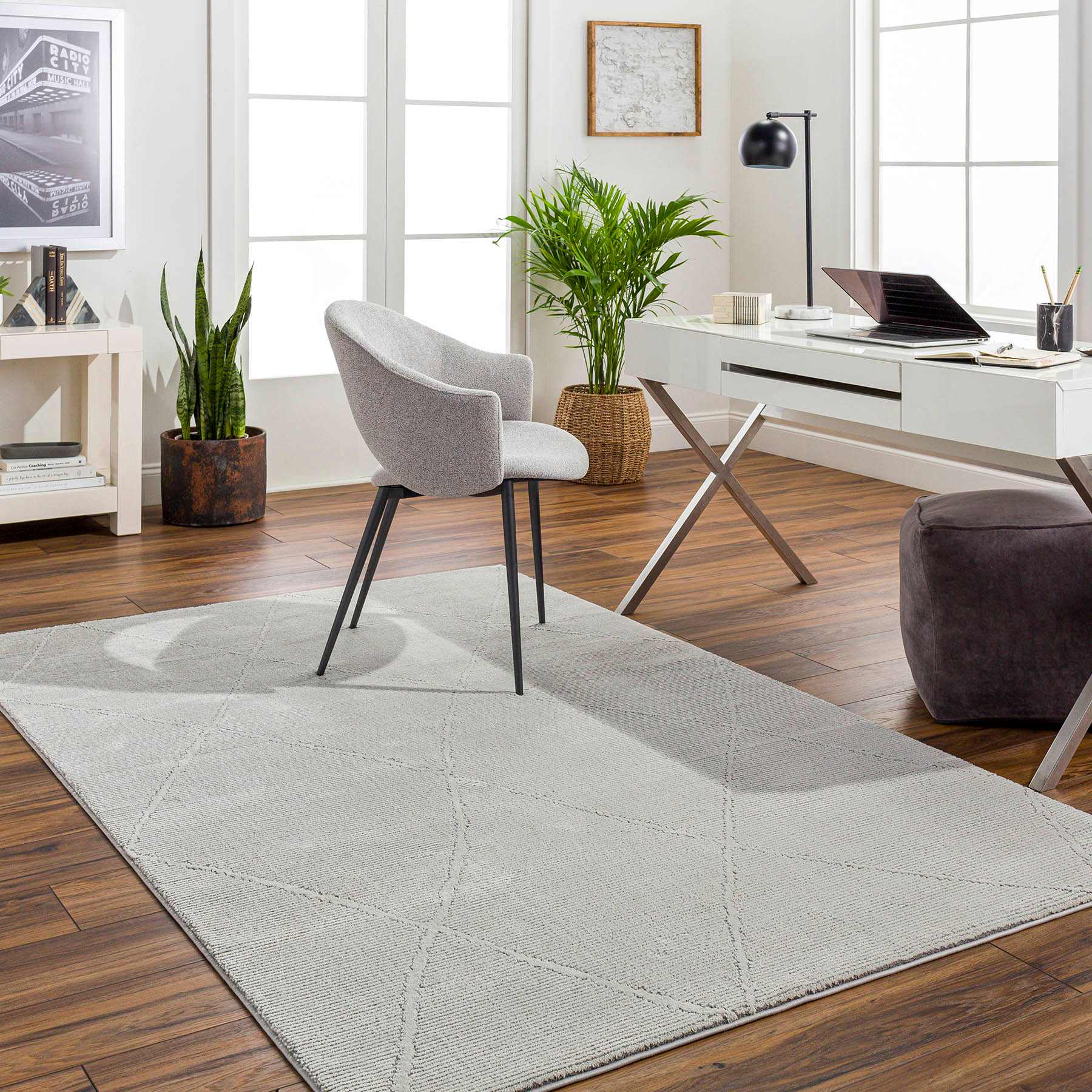 (B878) Alder Grey Diamond Design Washable Runner, 2x7