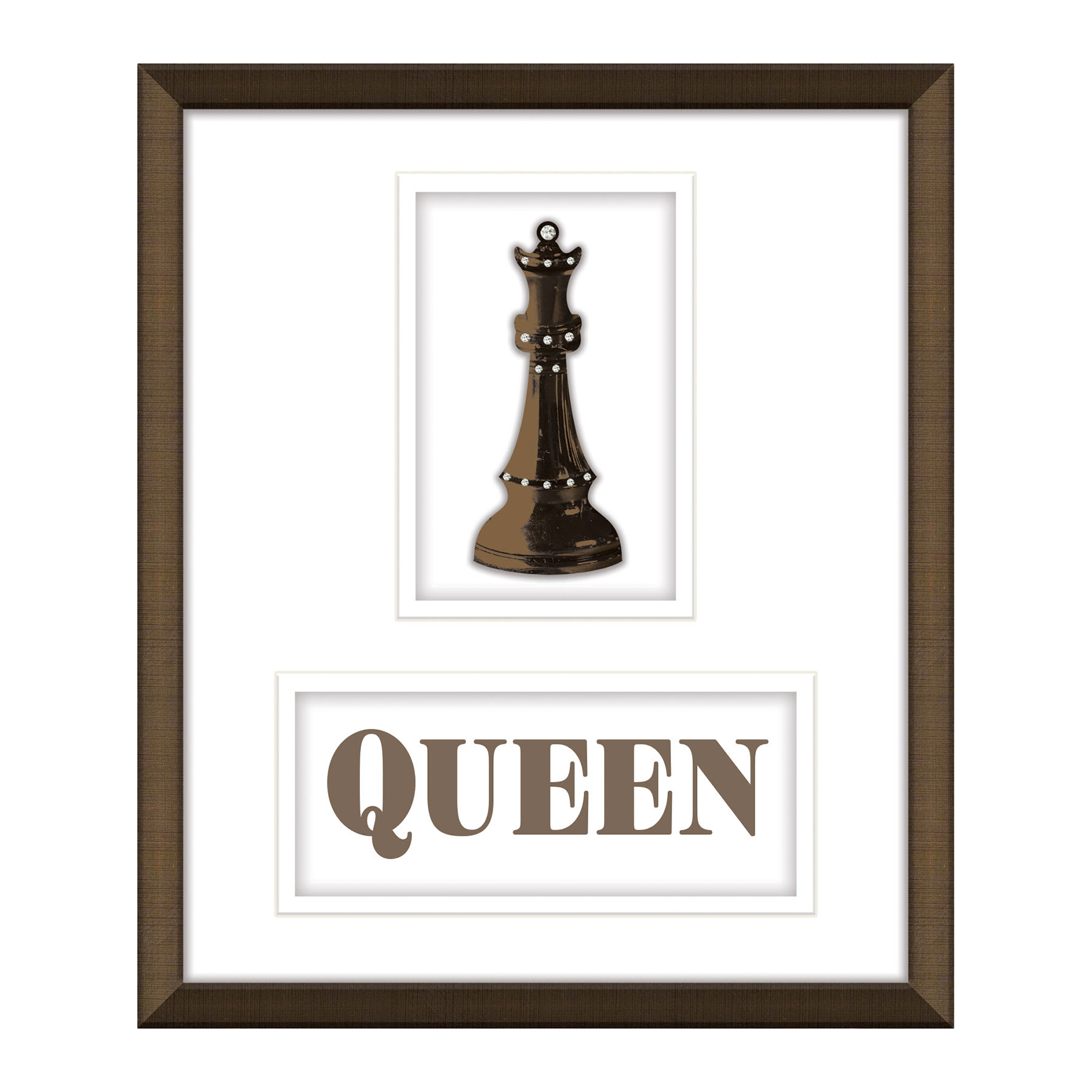 Framed Chess Queen Print Under Glass Jeweled Wall Art, 13x11