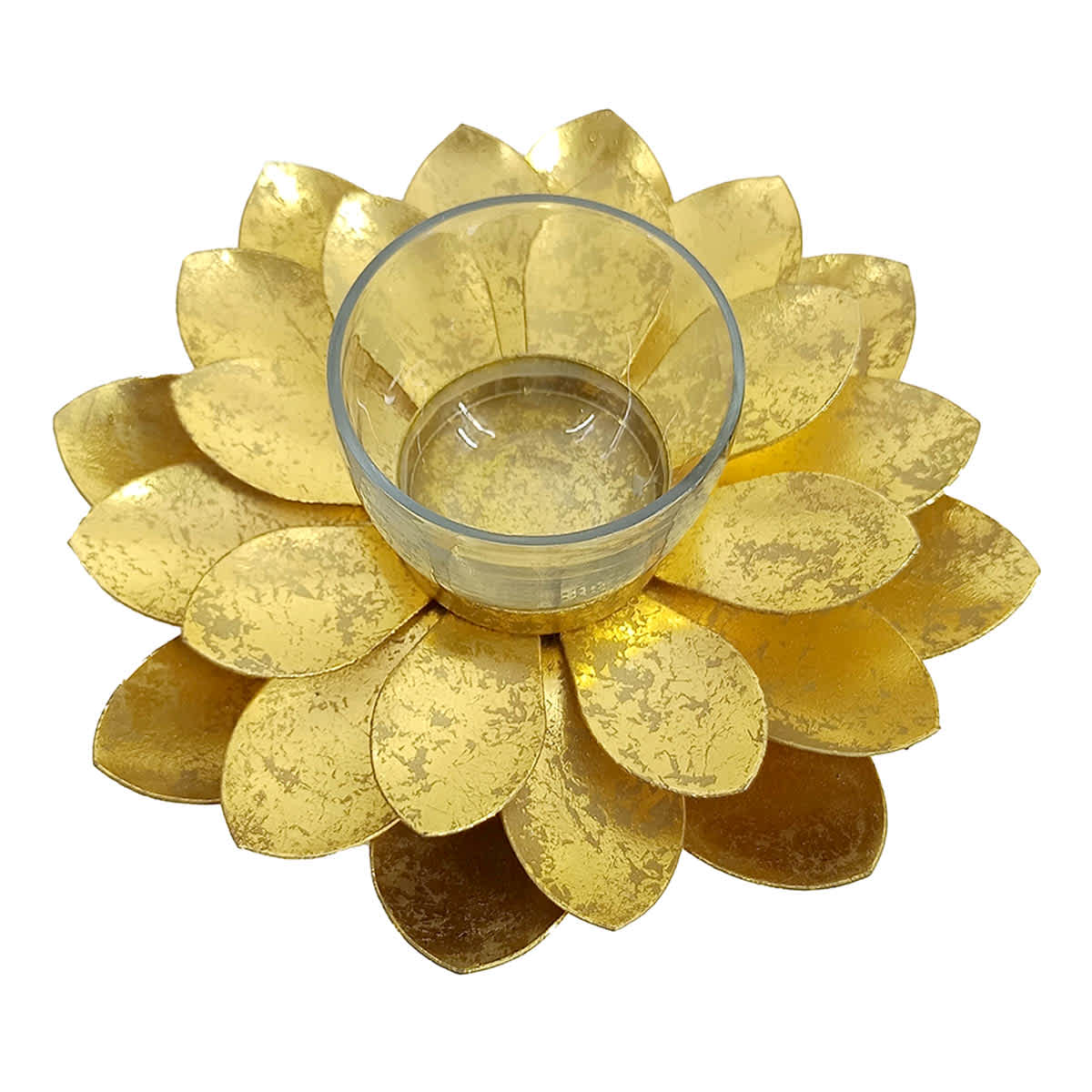 Found & Fable Gold Lotus Tealight Candle Holder, 7.5"
