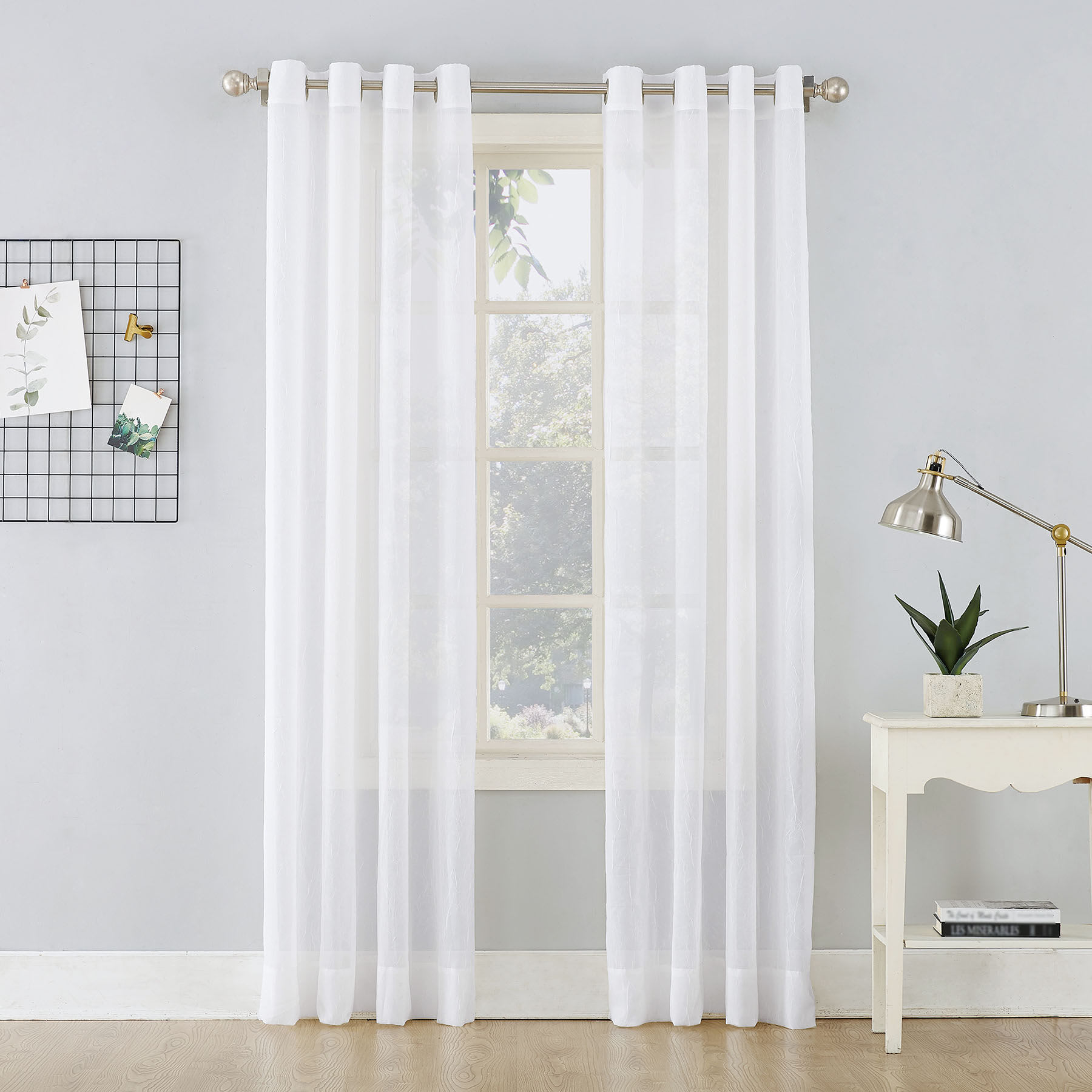White Crushed Sheer Voile Grommet Curtain Panel, 84"
