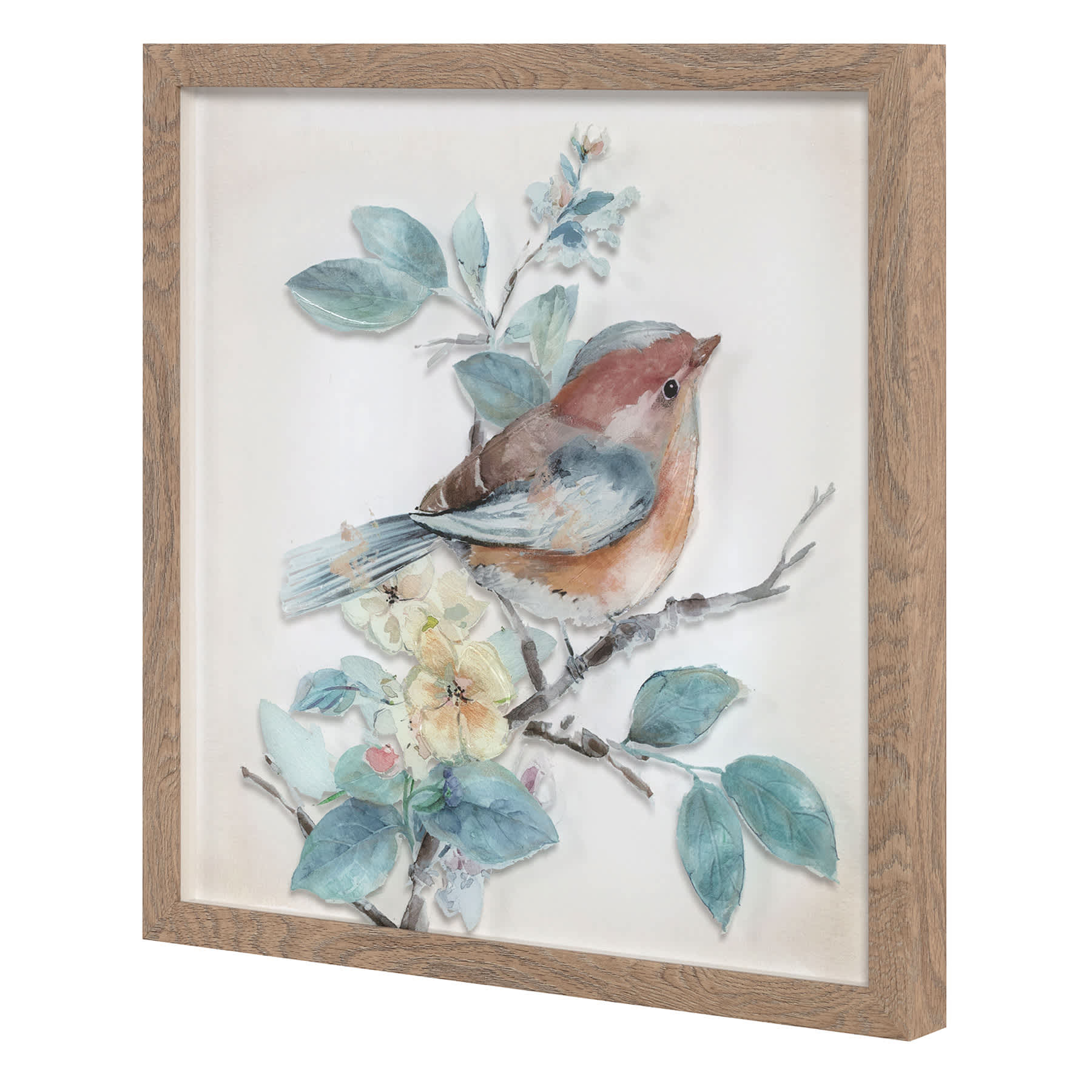 Honeybloom Glass Framed Bird Print Wall Art, 16"