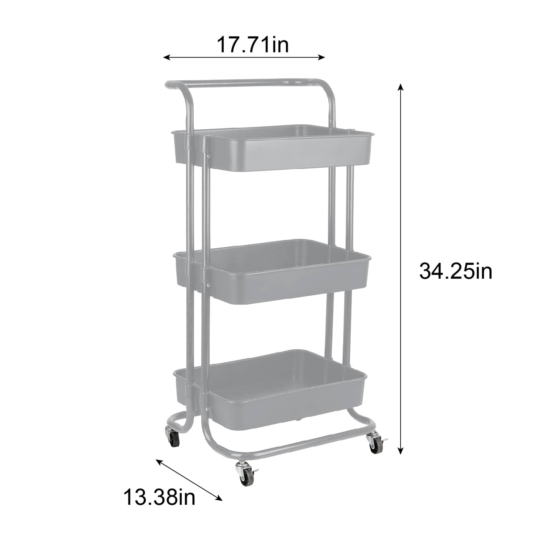 3-Tier Rolling Storage Cart, Light Grey