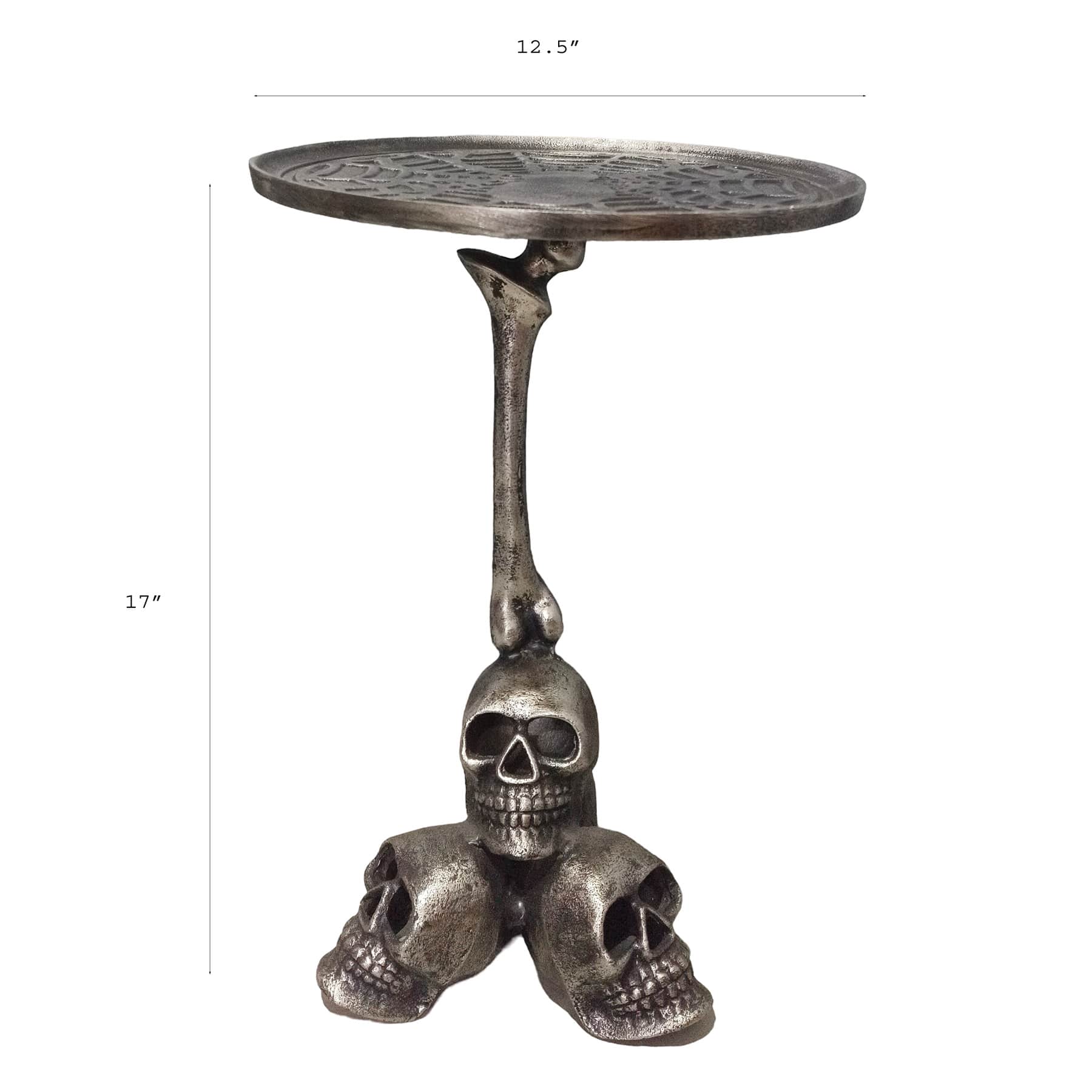 Midnight Shadows Antique Silver Skull Side Table