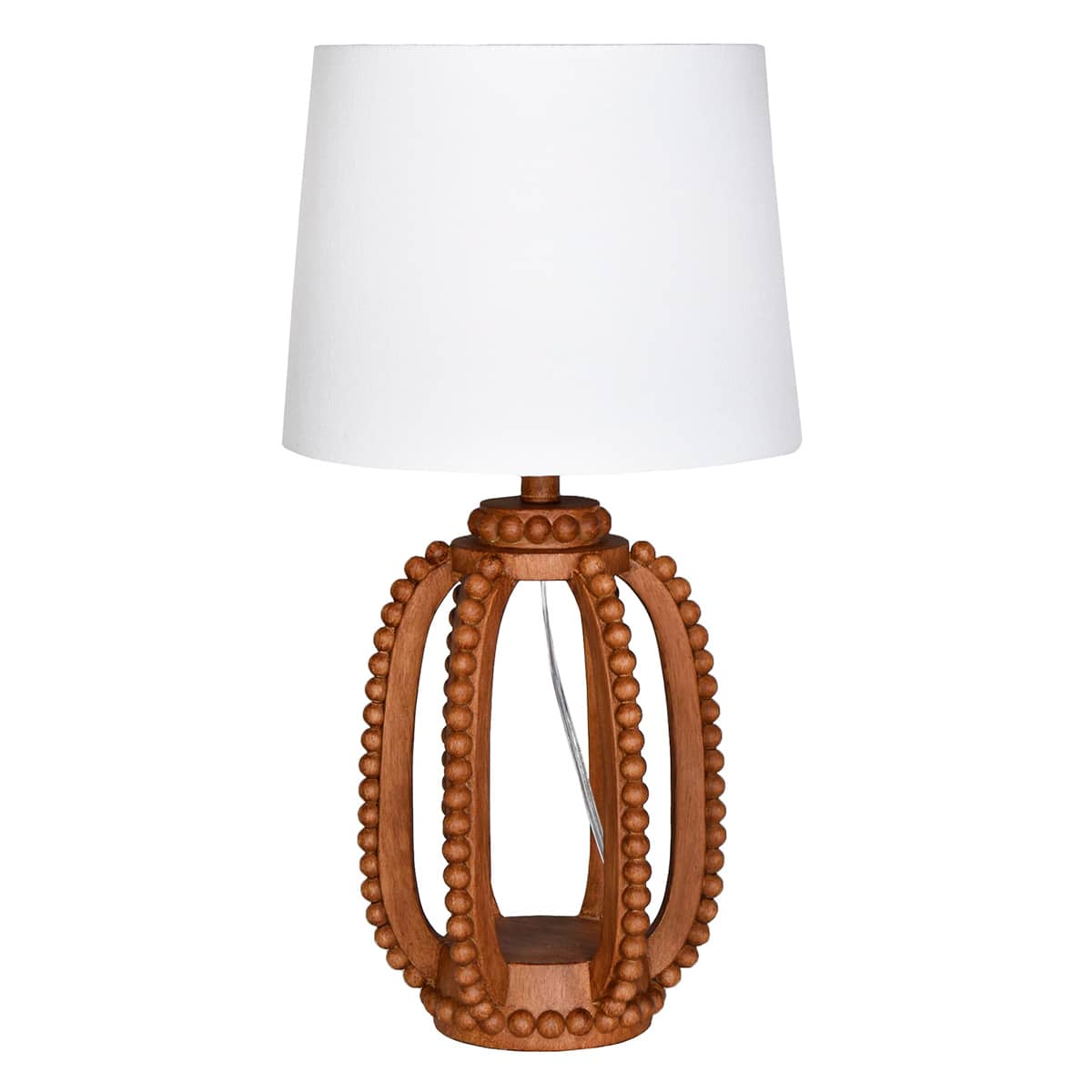Wood Finish Resin Beaded Lamp 24In