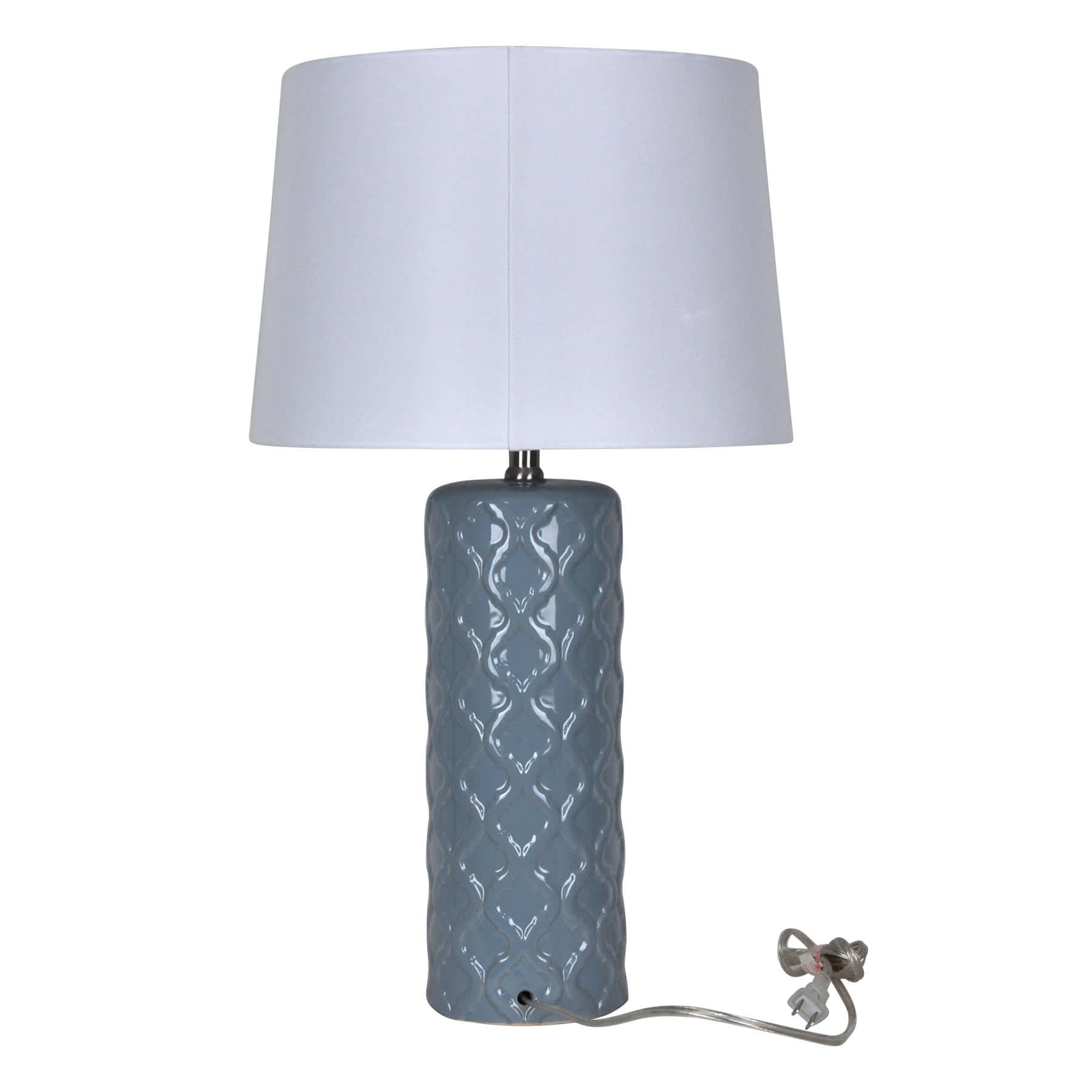 Providence Blue Ceramic Quatrefoil Textured Medium Table Lamp with Shade, 26"
