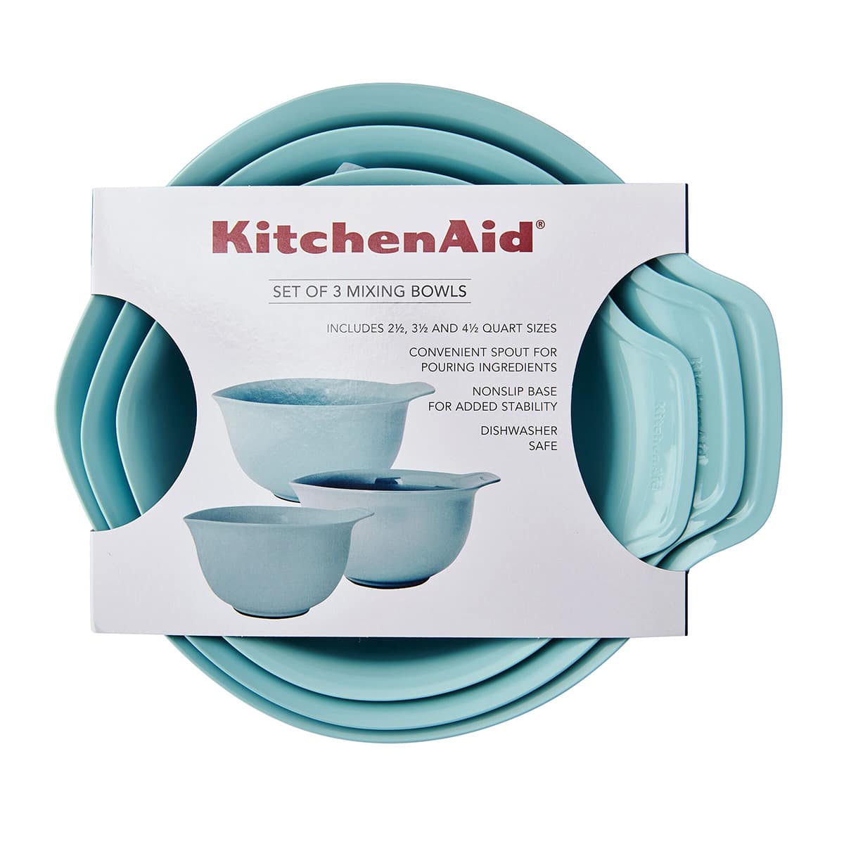 KitchenAid Set of 3 Mineral Water Blue Universal Mixing Bowls