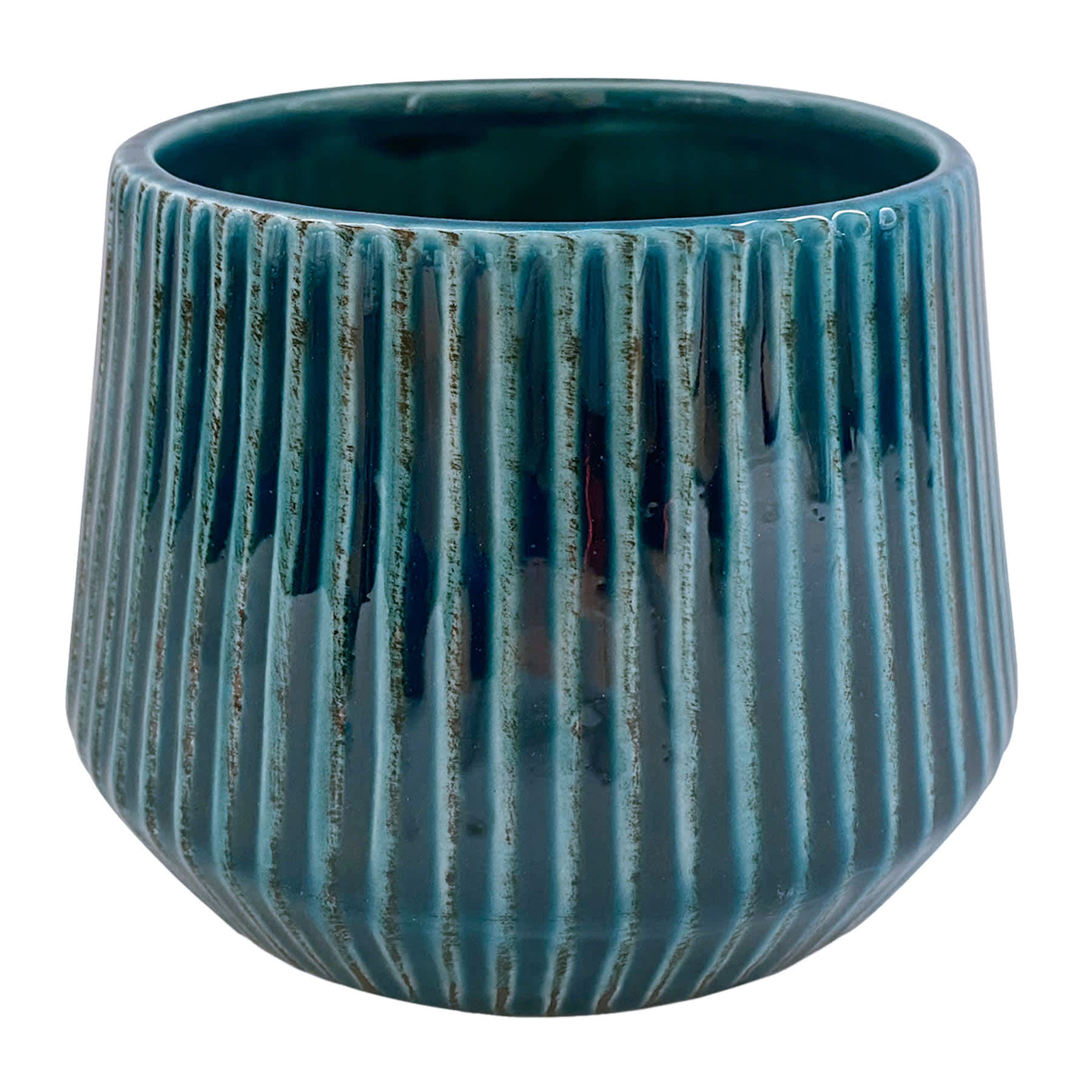 Indoor Teal Lines Ceramic Pot, Medium