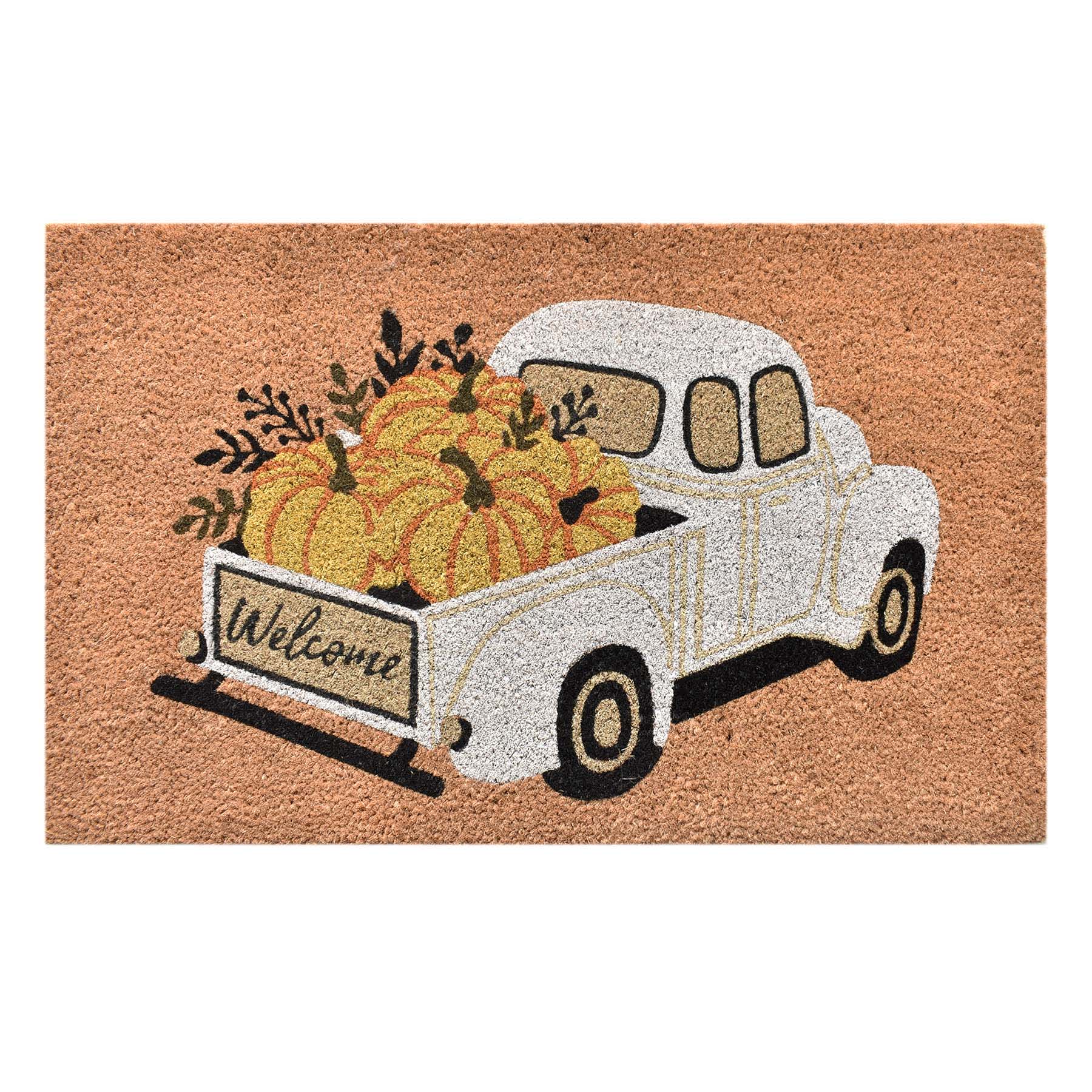 Homespun Harvest Welcome Loaded Pumpkin Truck Coir Mat, 18x30
