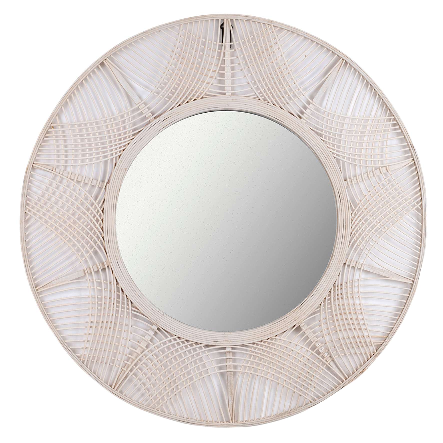 Found & Fable White Round Bamboo Wall Mirror, 35"