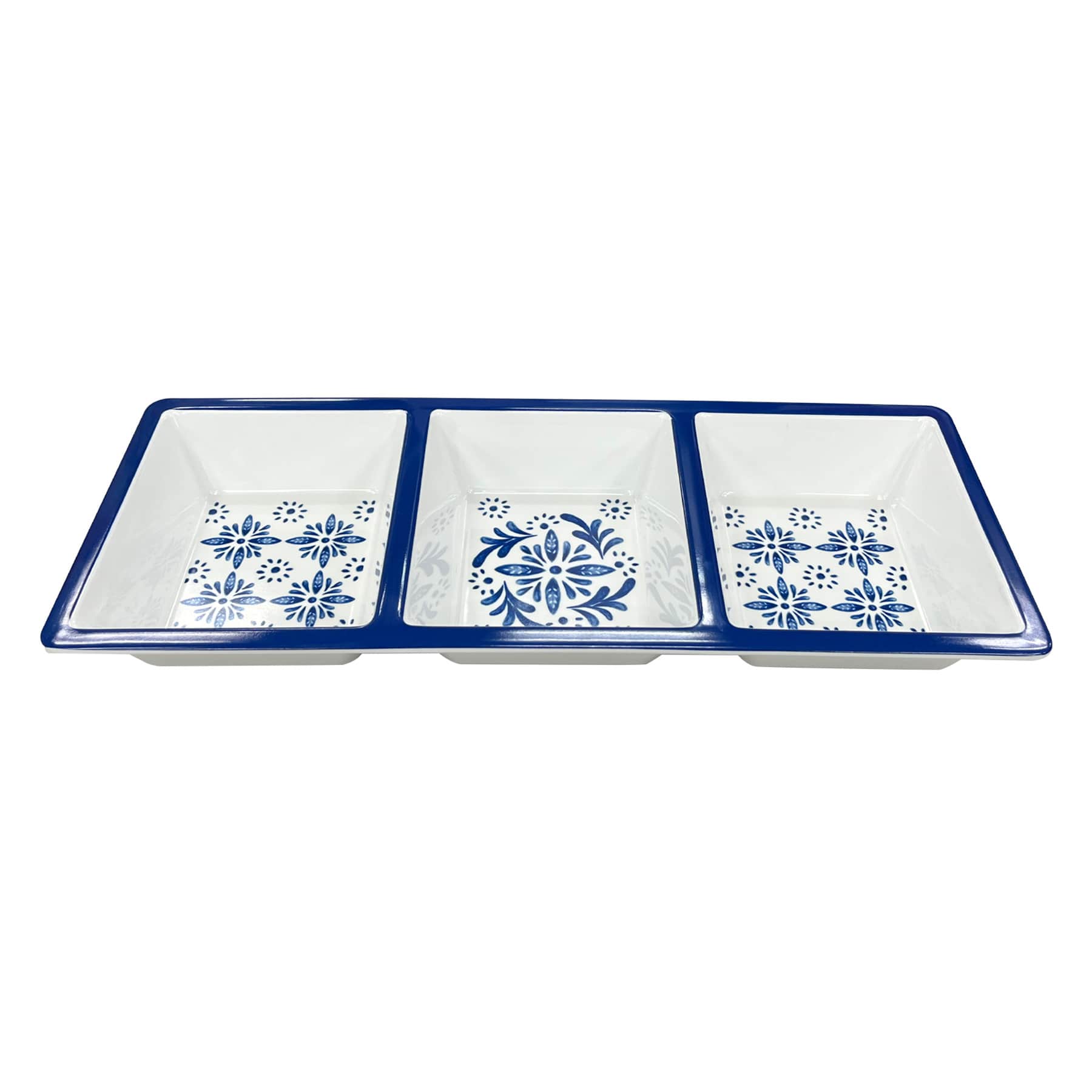 3-Section Blue Mosaic Melamine Serving Tray