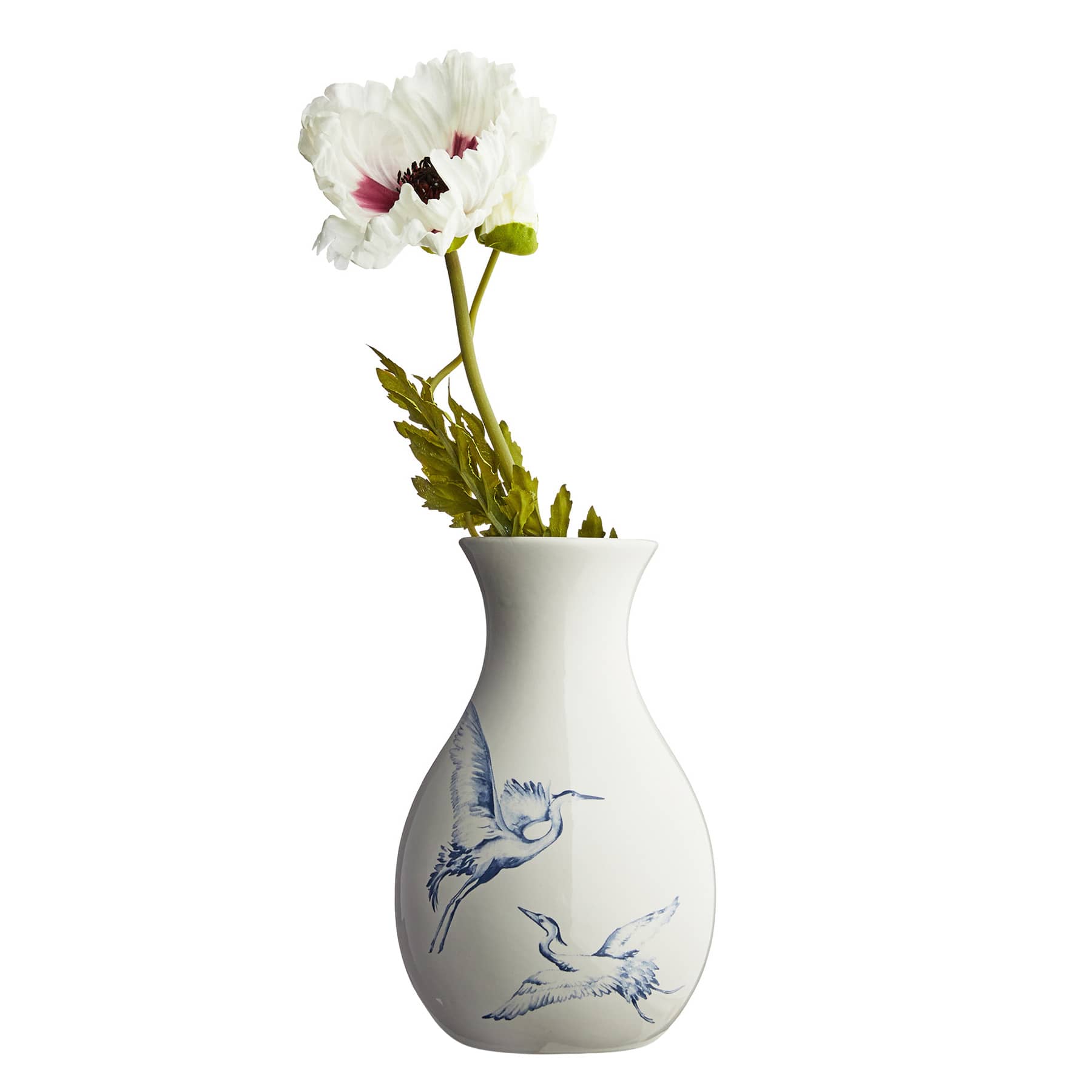 White Heron Print Ceramic Vase, 10"
