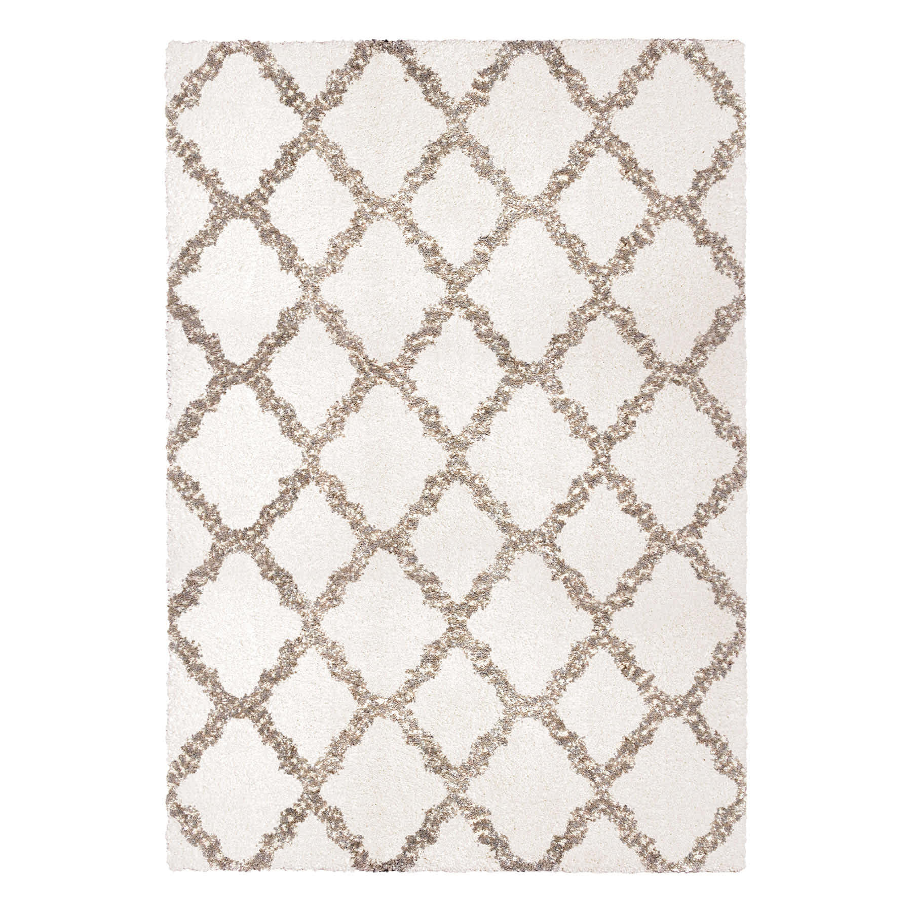 (C162) Windsor White Quatrefoil Shag Area Rug, 5x7