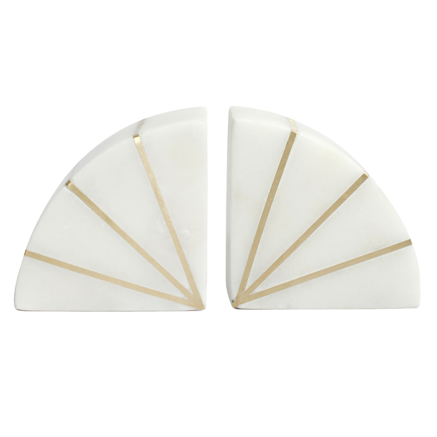 2-Piece White & Gold Marbled Semicircle Bookends Set, 4"