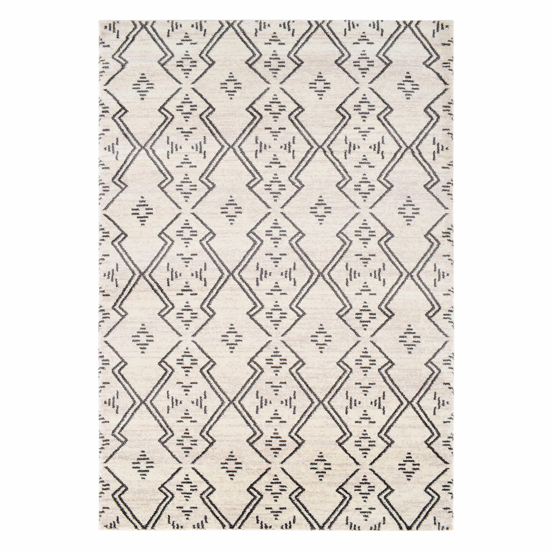 (A463) Raymond Ivory & Dark Grey Moroccan Styled Area Rug, 8x10