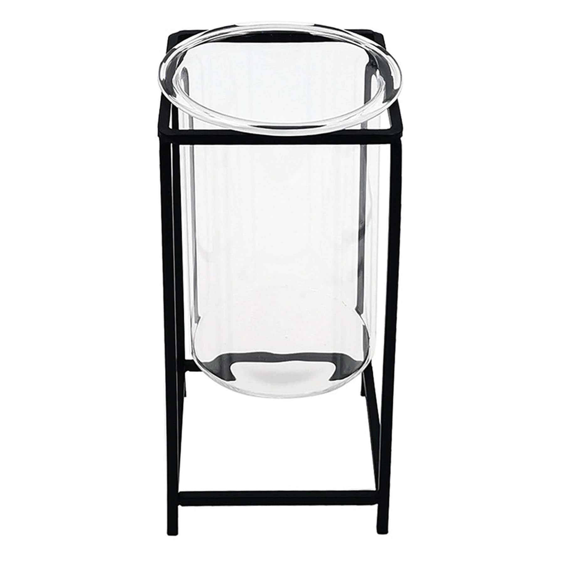Clear Glass Hurricane Candle Holder with Black Stand, 10"