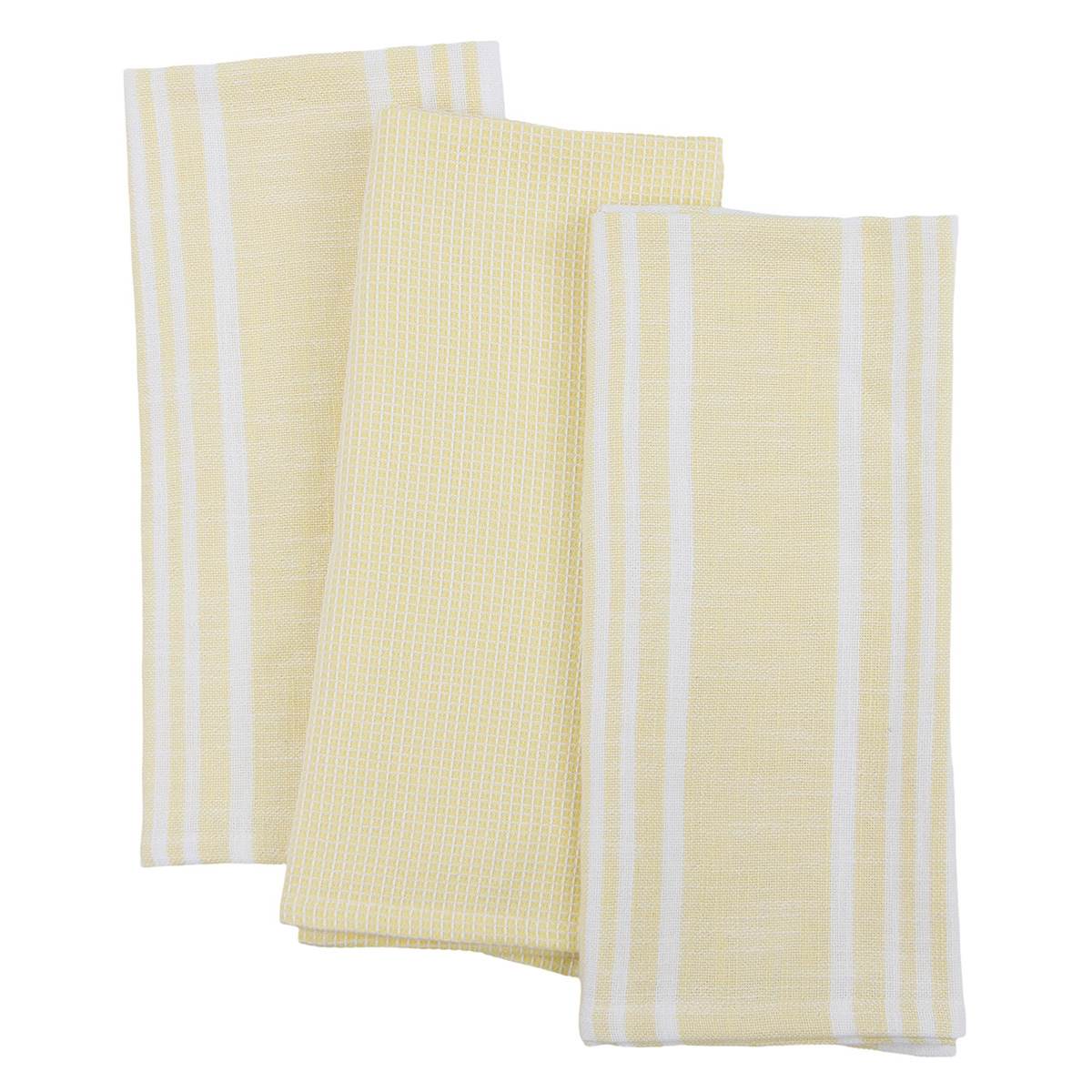 Set of 3 Yellow Porter Slub Waffle Cotton Kitchen Towels