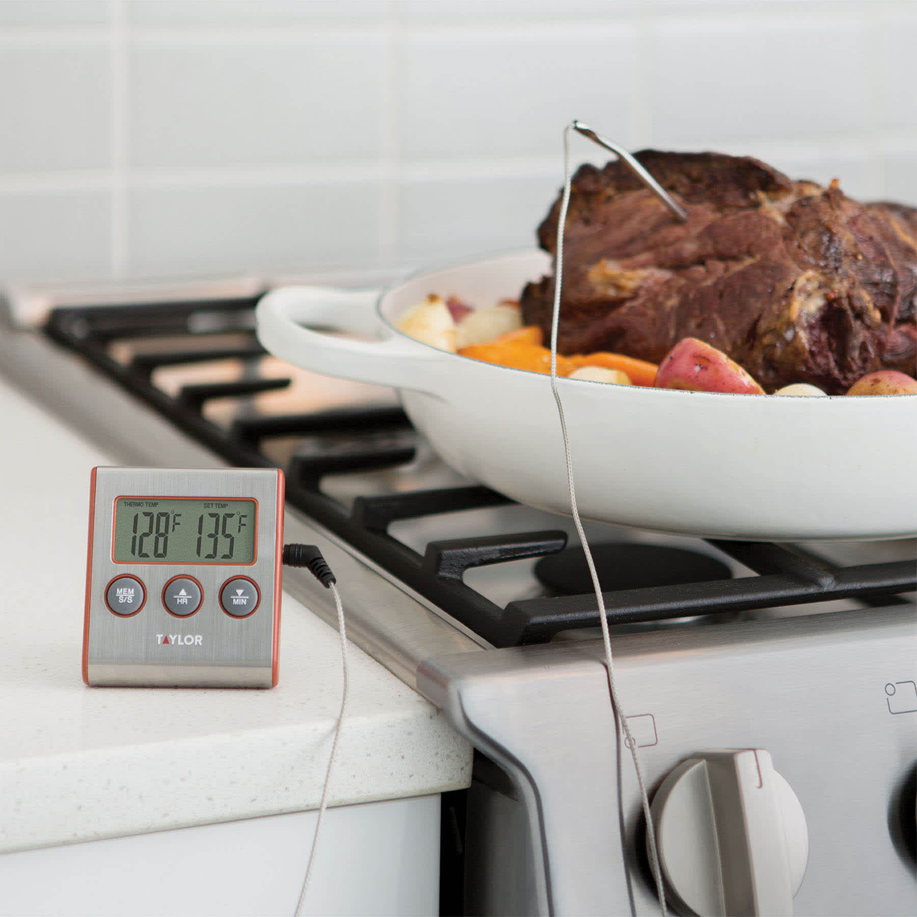 Taylor Digital Wired Probe Thermometer & Timer, Stainless Steel
