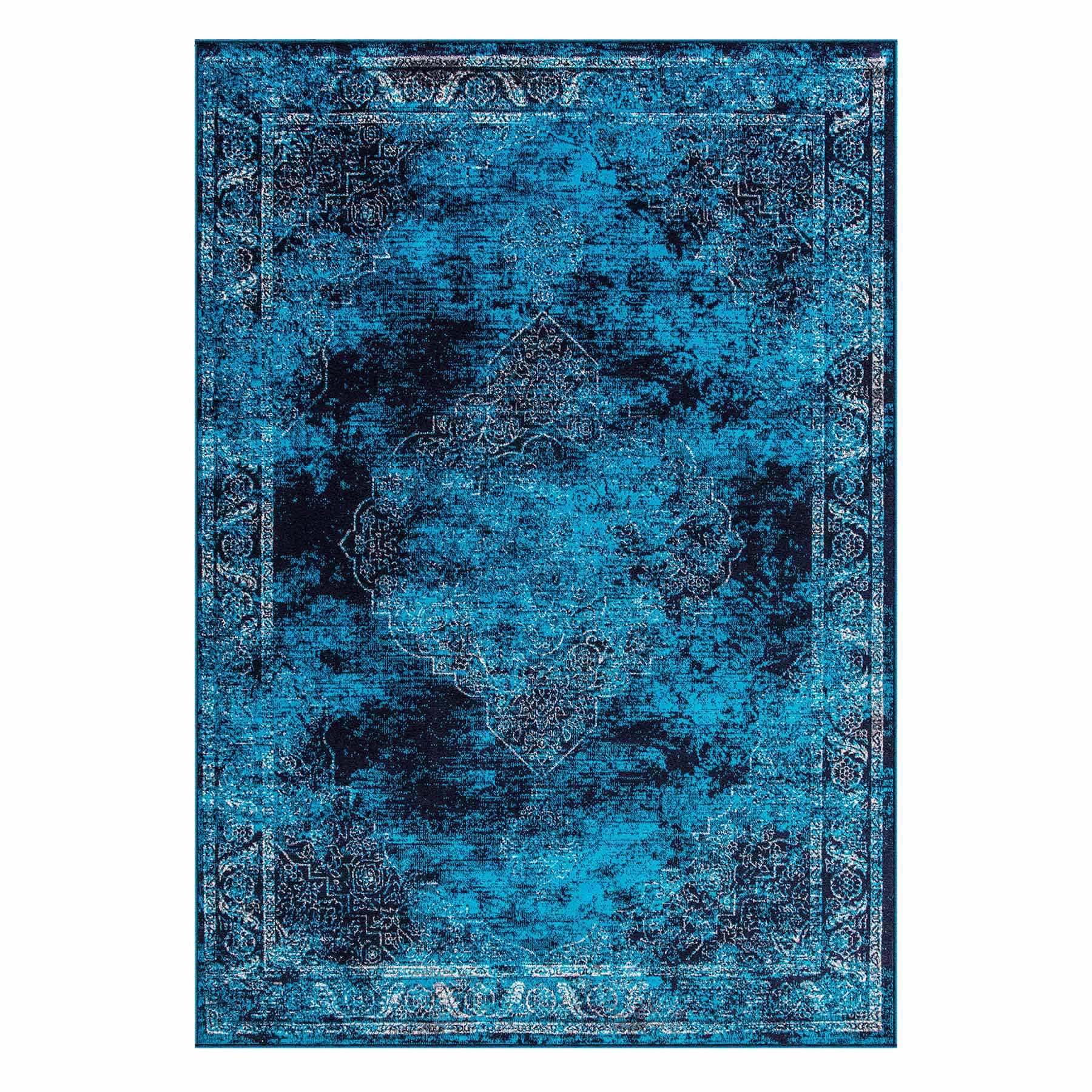 (D416) Antika Navy Blue Vintage Medallion Area Rug, 5x7