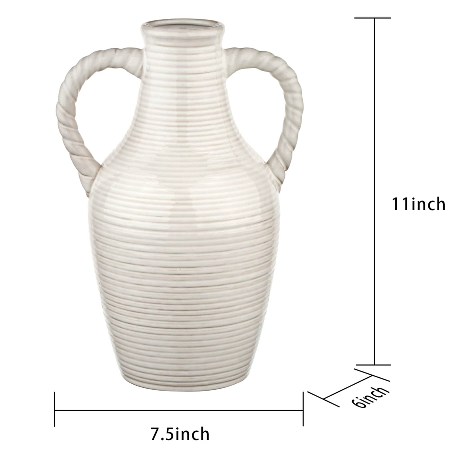 White Handle Ceramic Vase, 11"