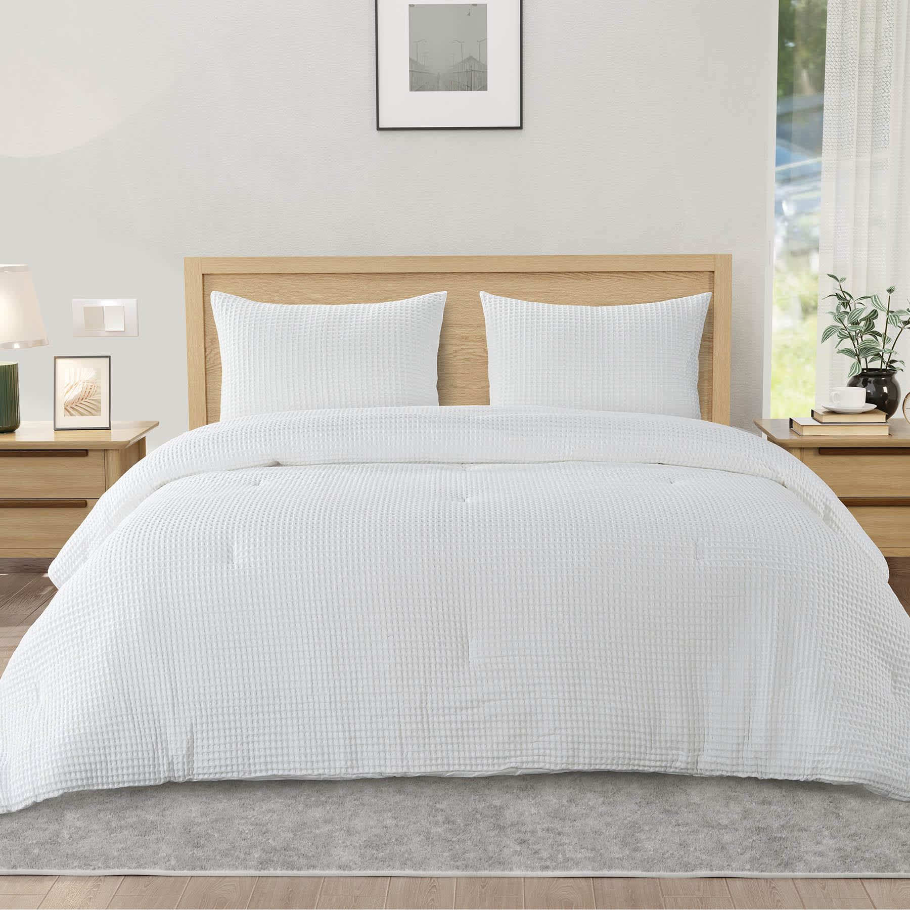 Crosby St. 2-Piece White Washed Cotton Waffle Comforter Set, Twin/Twin XL