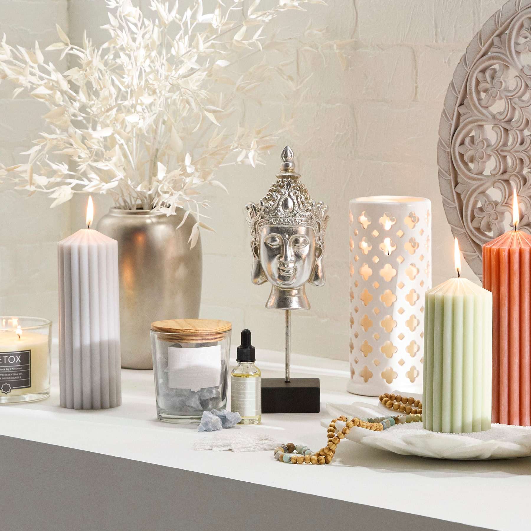 Found & Fable Grey Unscented Ribbed Pillar Candle, 3x8