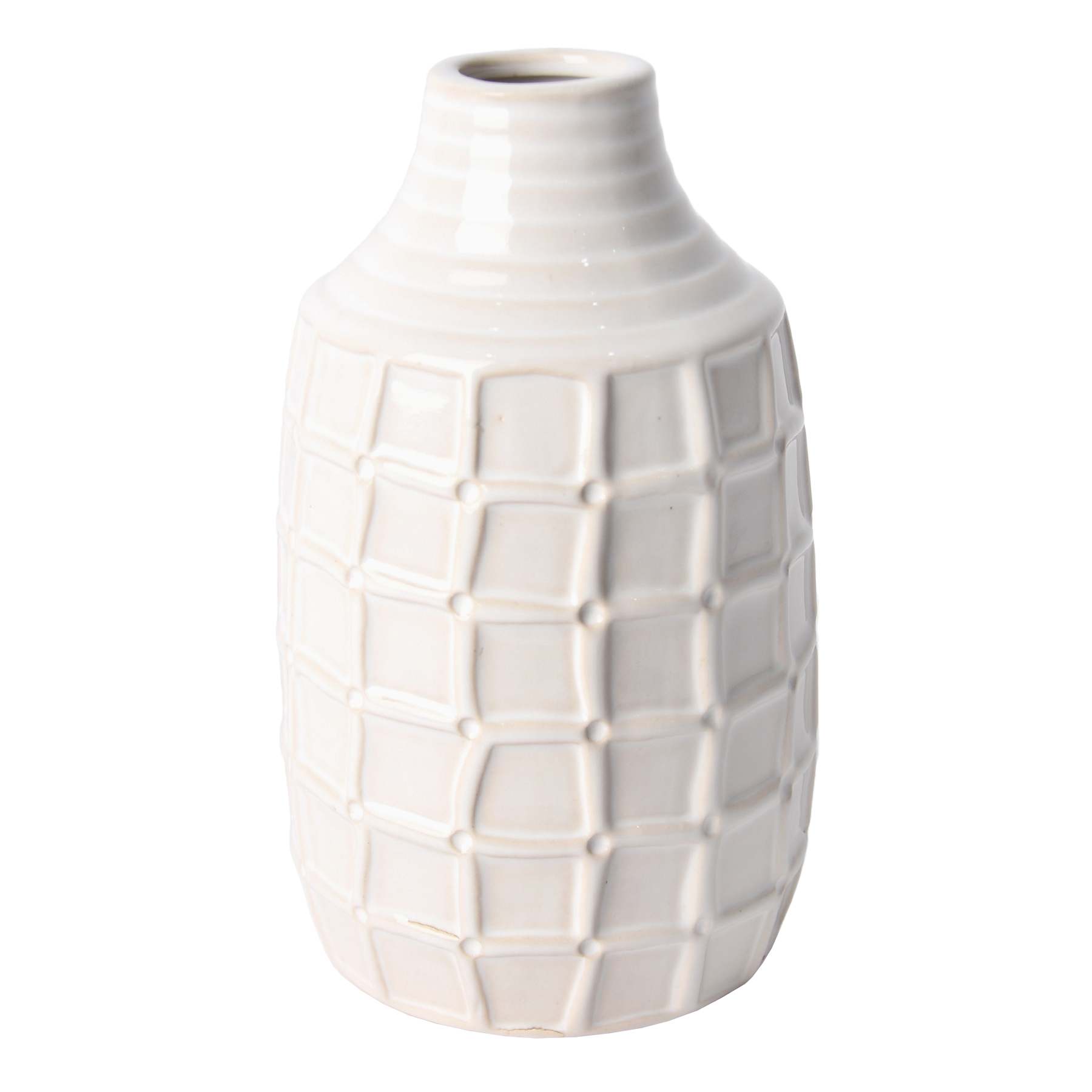 Ty Pennington Ivory Windowpane Ceramic Vase, 8"