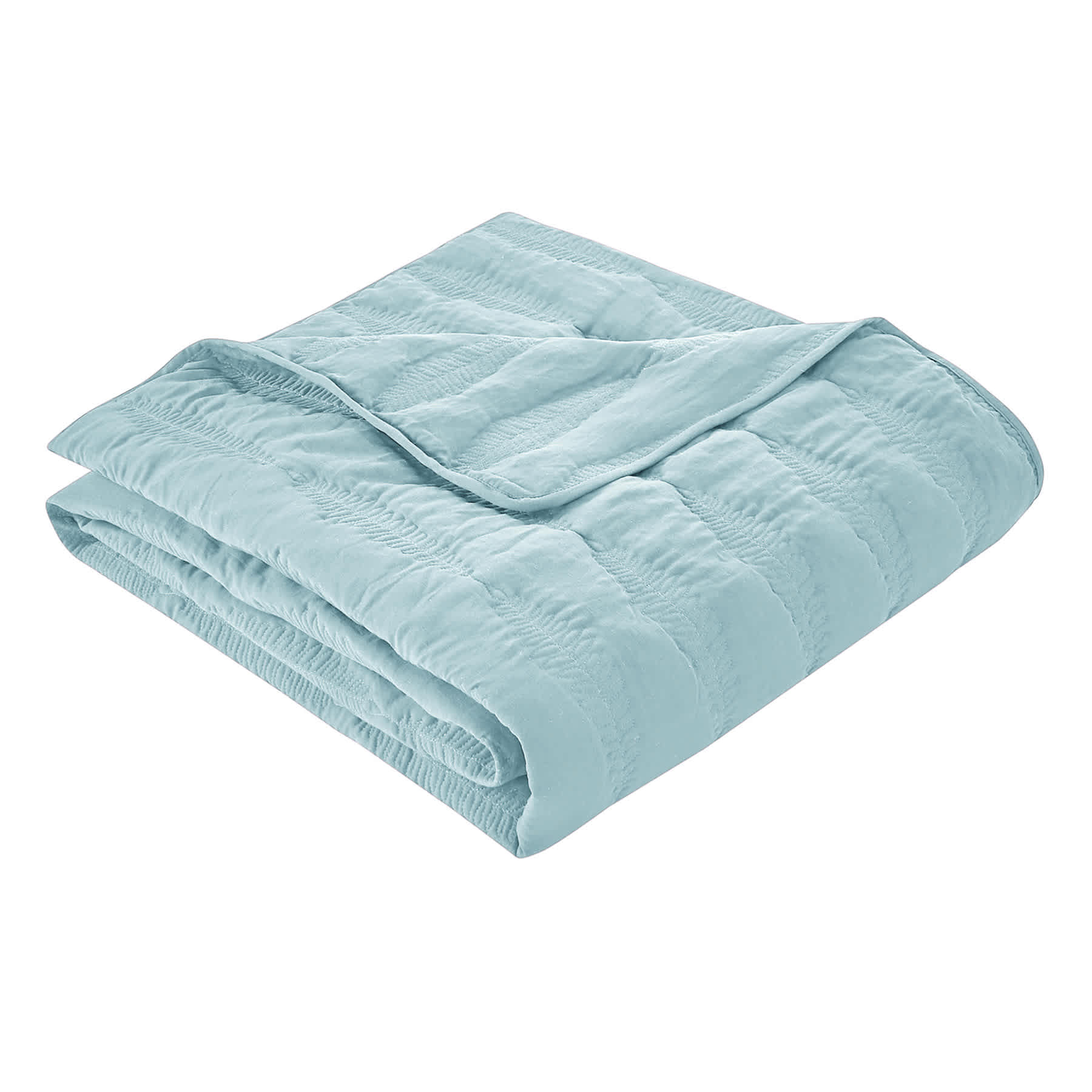 Providence 3-Piece Light Blue Embroidered Washed Microfiber Quilt Set, Full/Queen
