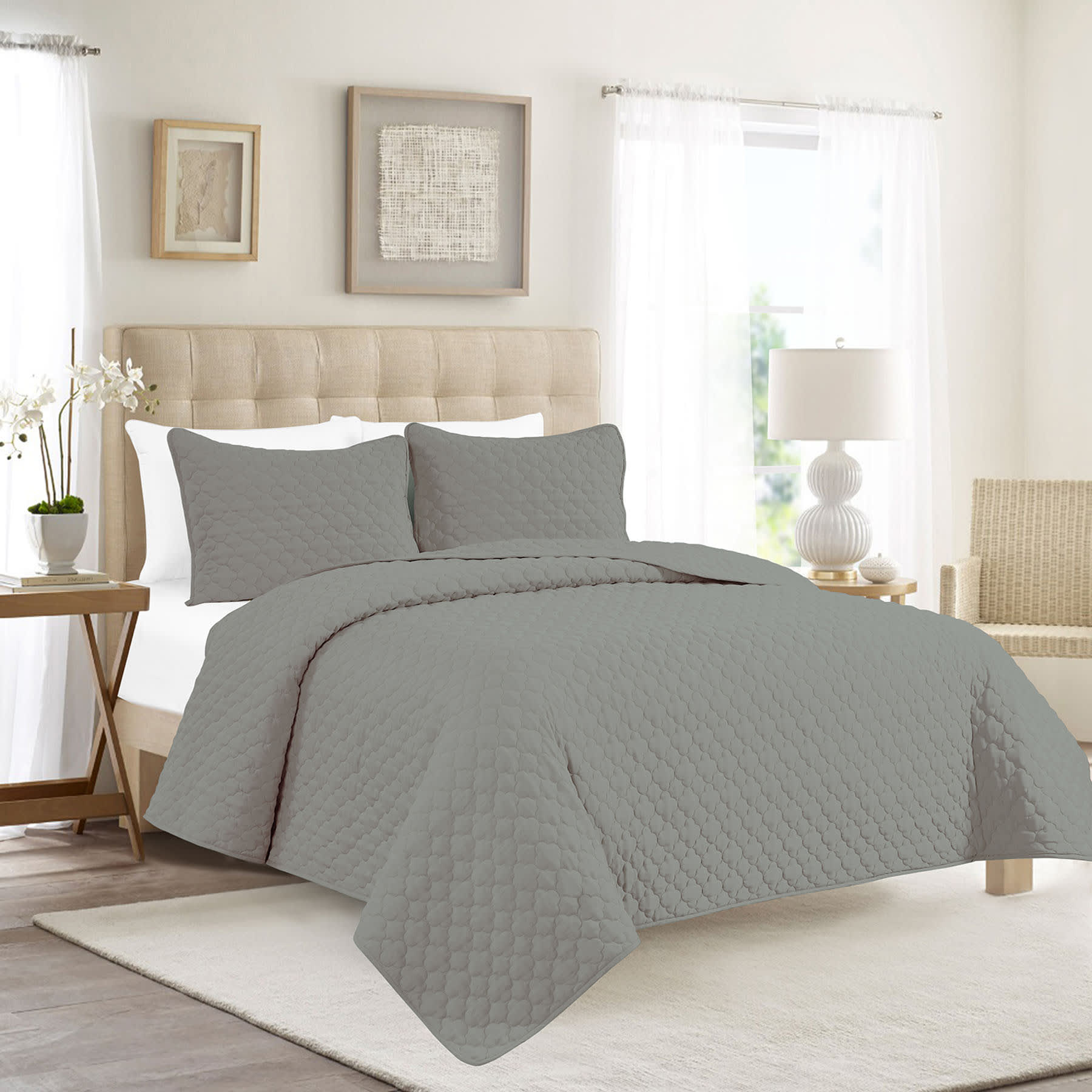 Found & Fable 3-Piece Dark Grey Washed Microfiber Quilt Set, King
