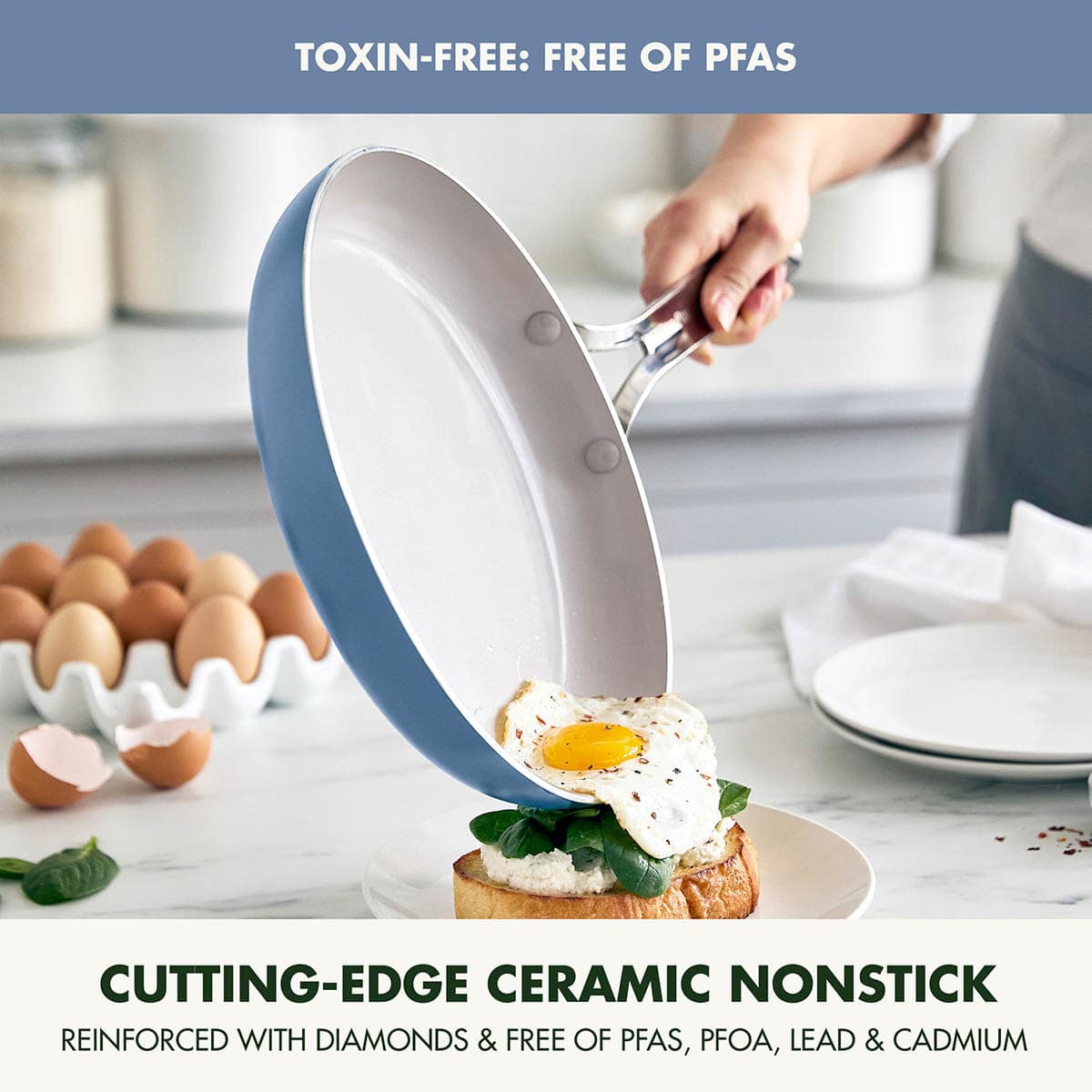GreenPan Nova 2 piece Frypan Set PFAS-Free Ceramic Nonstick in Blue Nova